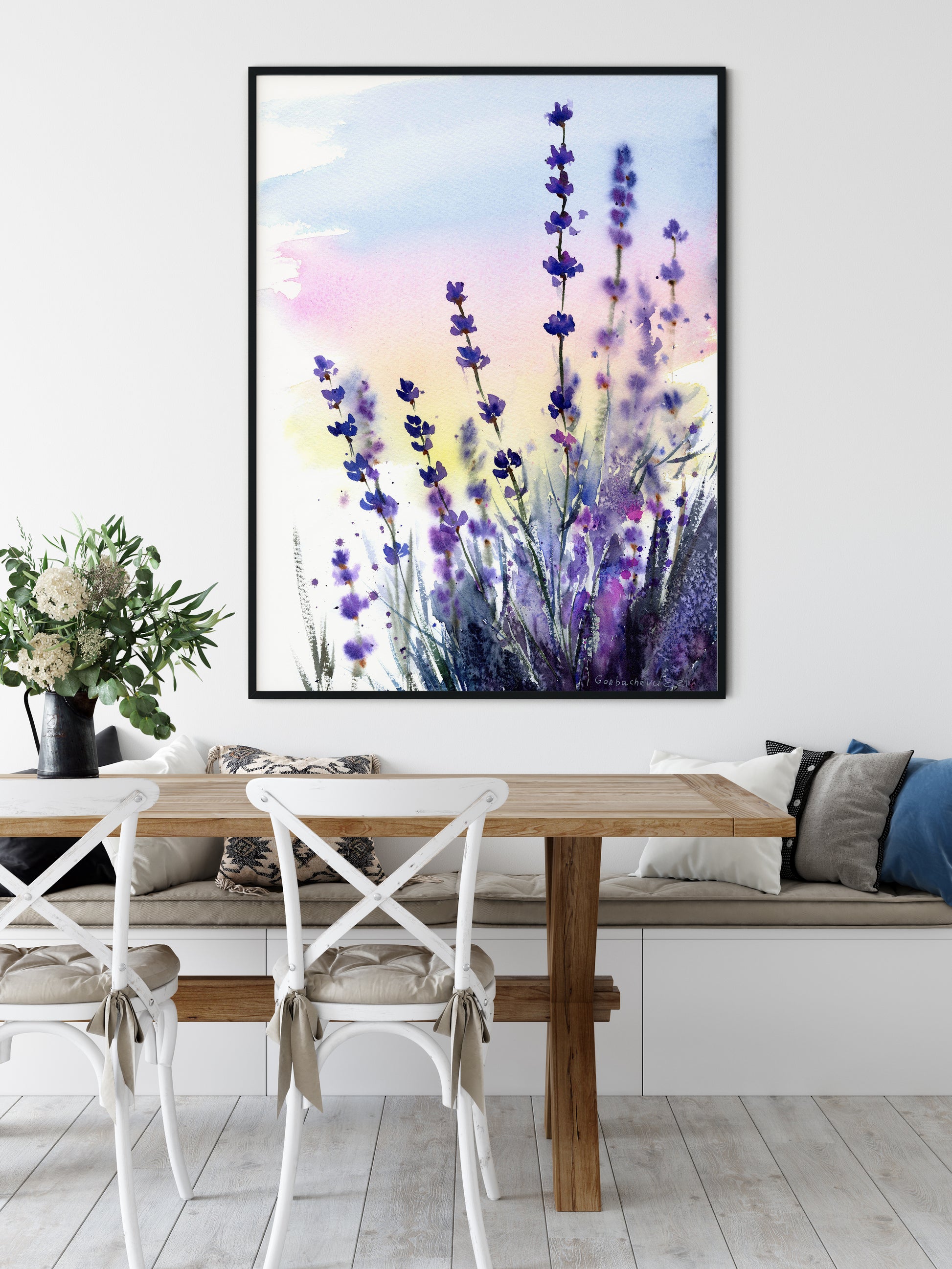 Herbal Flower Art Print, Provence Home Wall Decor, Lavender