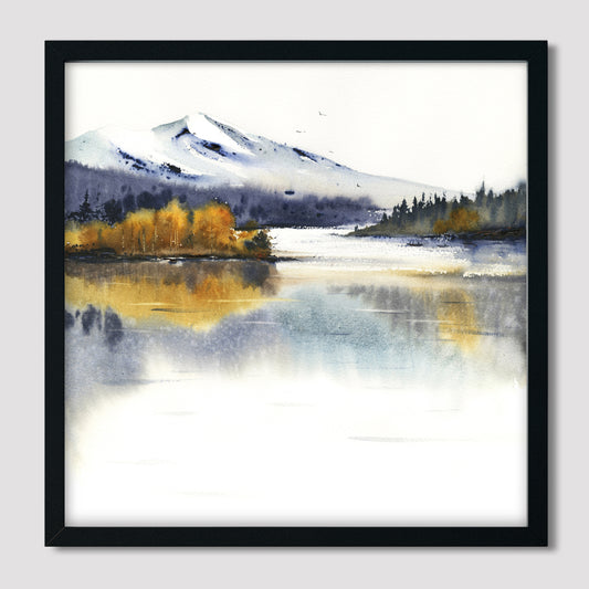 Square Print Abstract Art, Watercolor Fall Mountain Landscape, Wall Decor for Homes, Gift for Art Enthusiasts