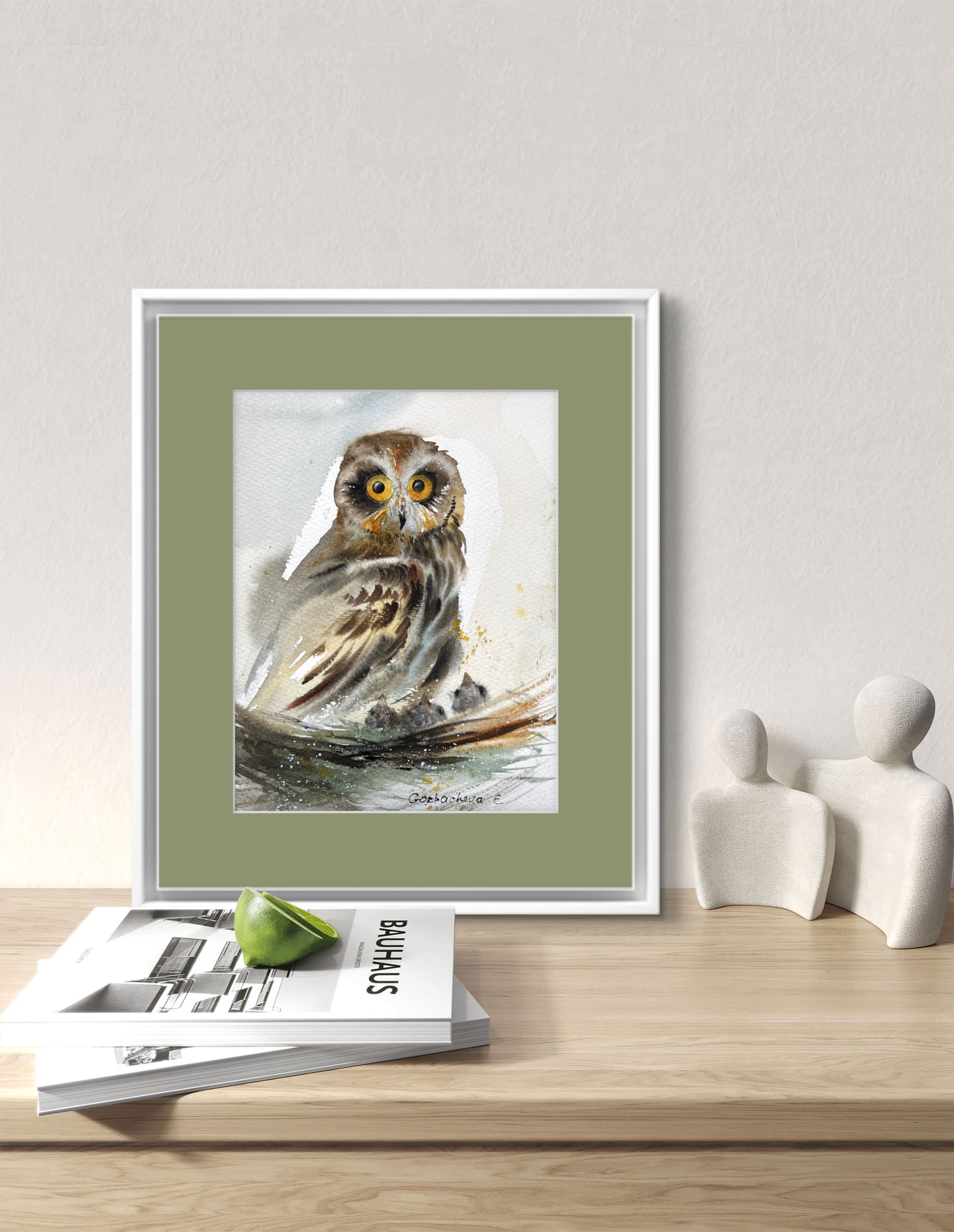 Original Wild Bird Painting - Owl in the nest - 6x8 in