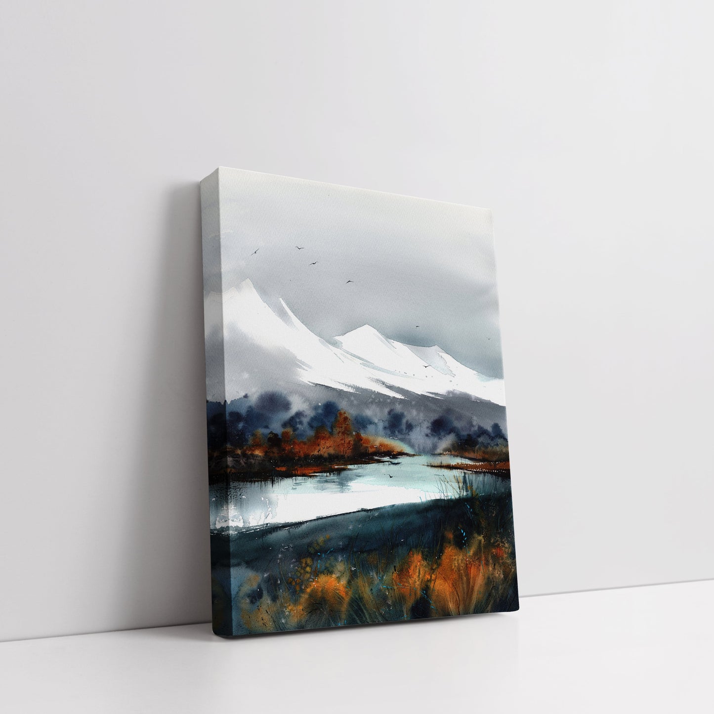 Abstract Fall Mountain Set of 2 Pieces, Nature Wall Art Prints, Modern Design Decor, Autumn Mountain Painting, Giclee Large Canvas Print