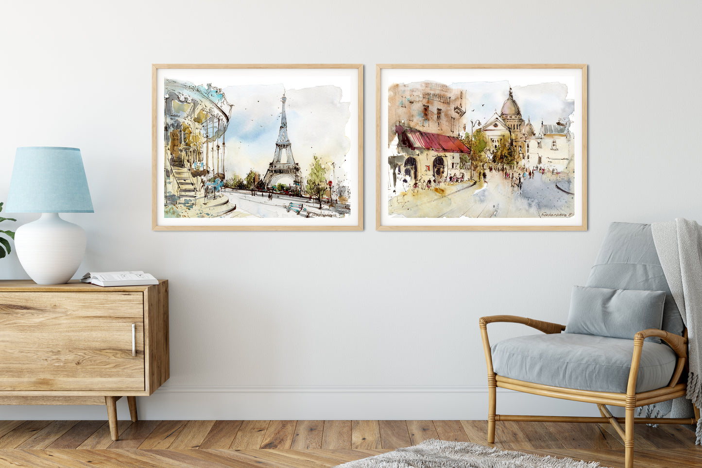 Paris Wall Art Prints, Giclee Wall Art, Watercolor Prints, Unframed Art Prints, Parisian Print Set, 2 Piece France Art Prints