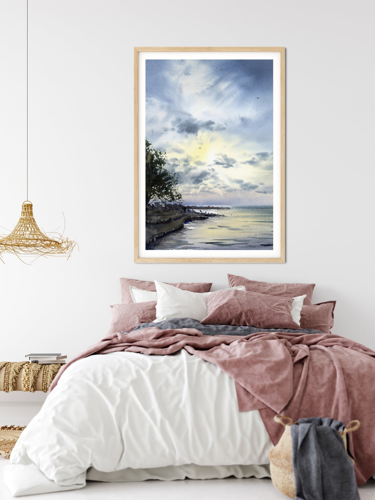 Coastal Painting, Giclee Print, Seascape Wall Art, Seaside Landscape, Beach House Decor, Beach Artwork, Blue Sky