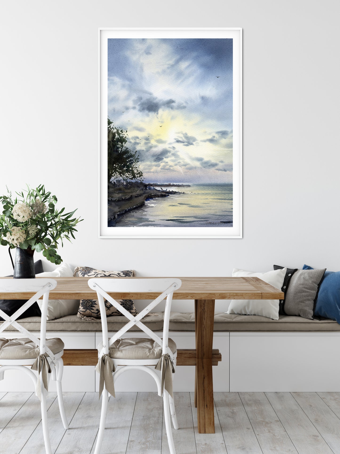 Coastal Painting, Giclee Print, Seascape Wall Art, Seaside Landscape, Beach House Decor, Beach Artwork, Blue Sky