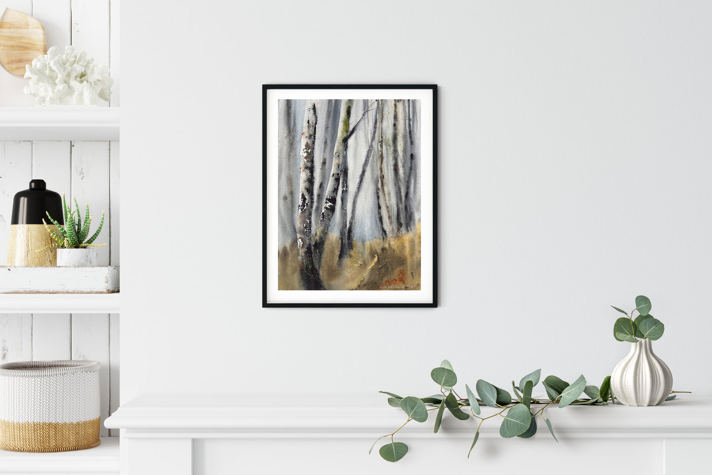 Birch Forest Original Watercolor Painting, Nature Wall Art, Autumn trees, Scenery Landscape Artwork