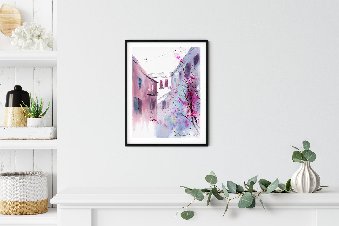 Mediterranean Art, Tranquil Italian Courtyard Scene, Neutral Pink Wall Print, Perfect Wedding Gift
