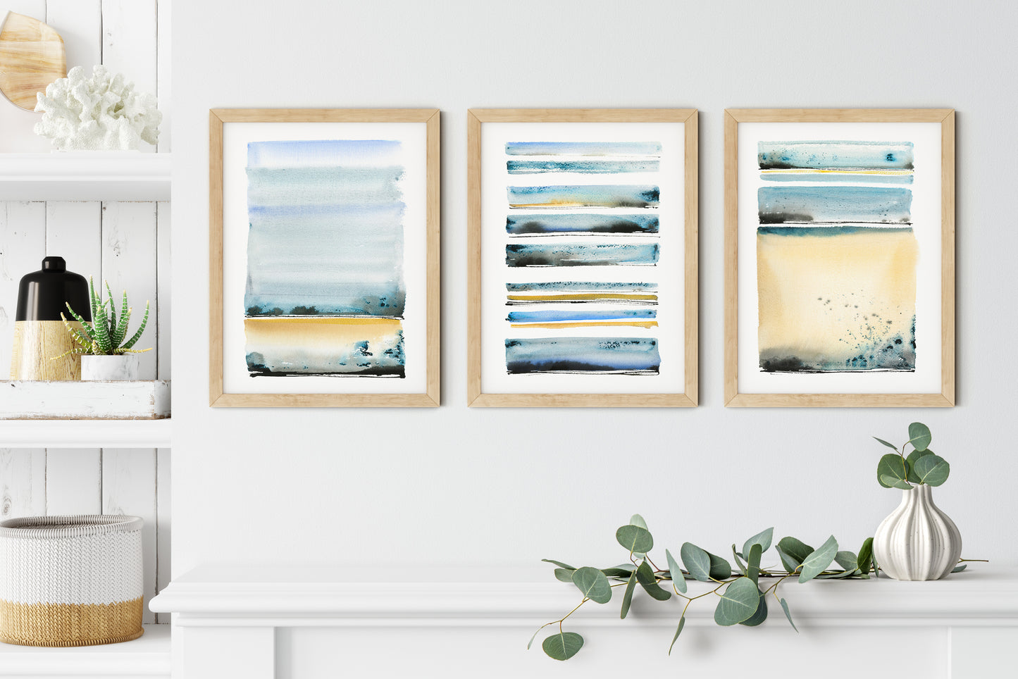 Coastal Vibes Set of 3 Prints - Abstract Beach Art, Ocean Decor, Modern Minimalist Wall Hangings