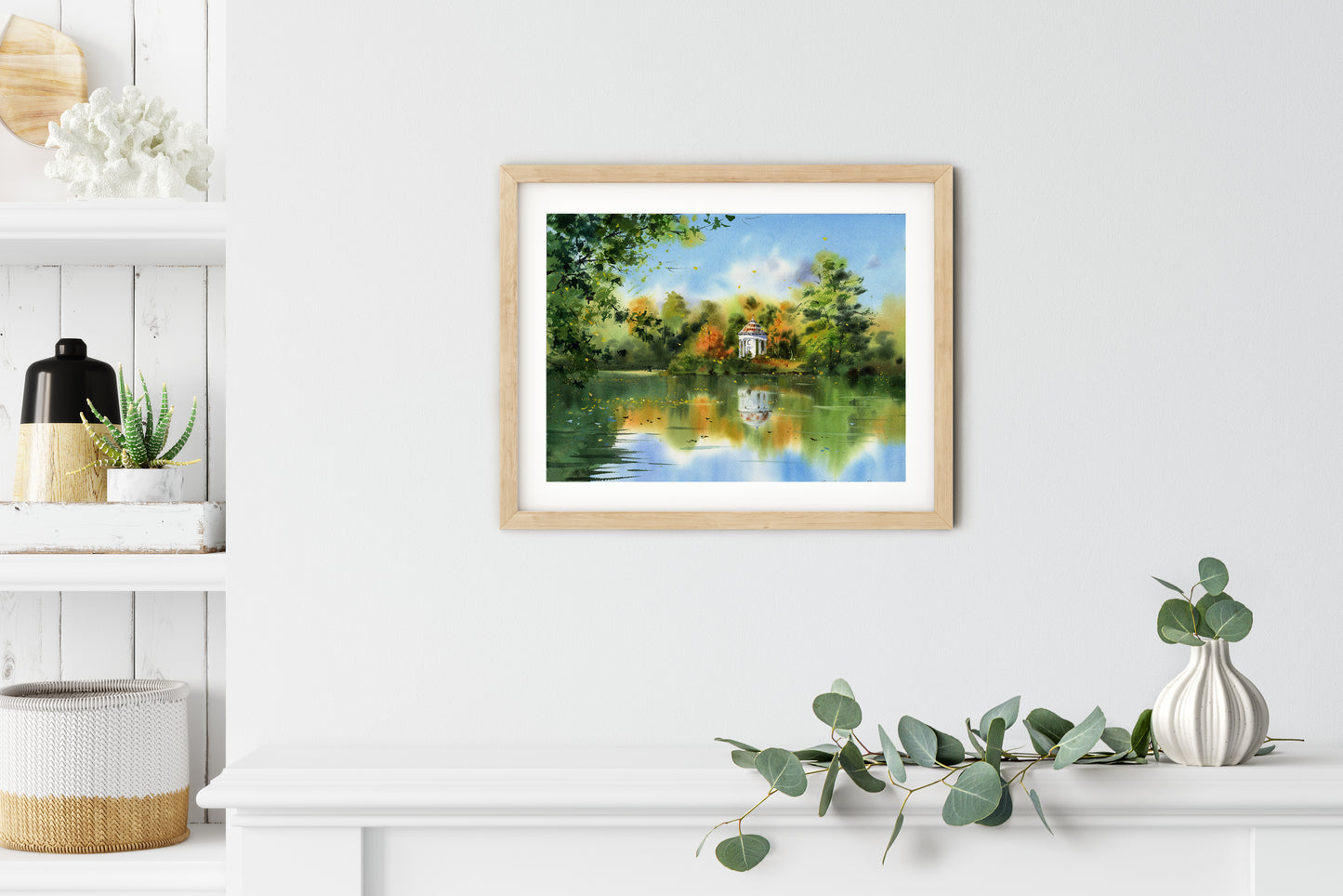 Autumn Painting, Watercolor Original Artwork, Fall Nature Wall Art, Landscape With Park Home Decor, Gift