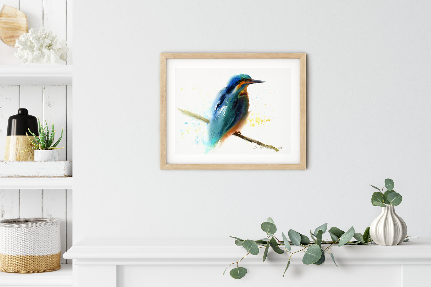 Blue Kingfisher Watercolor Print - Bird Lover Home Decor
