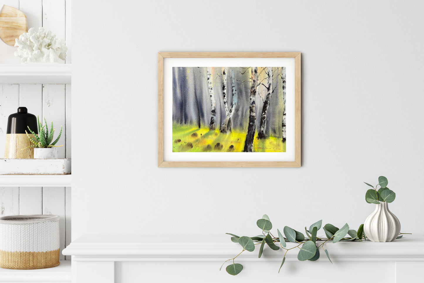 Birch Painting Original, Watercolor Forest, Nature Wall Art, Summer trees, Scenery Landscape Art