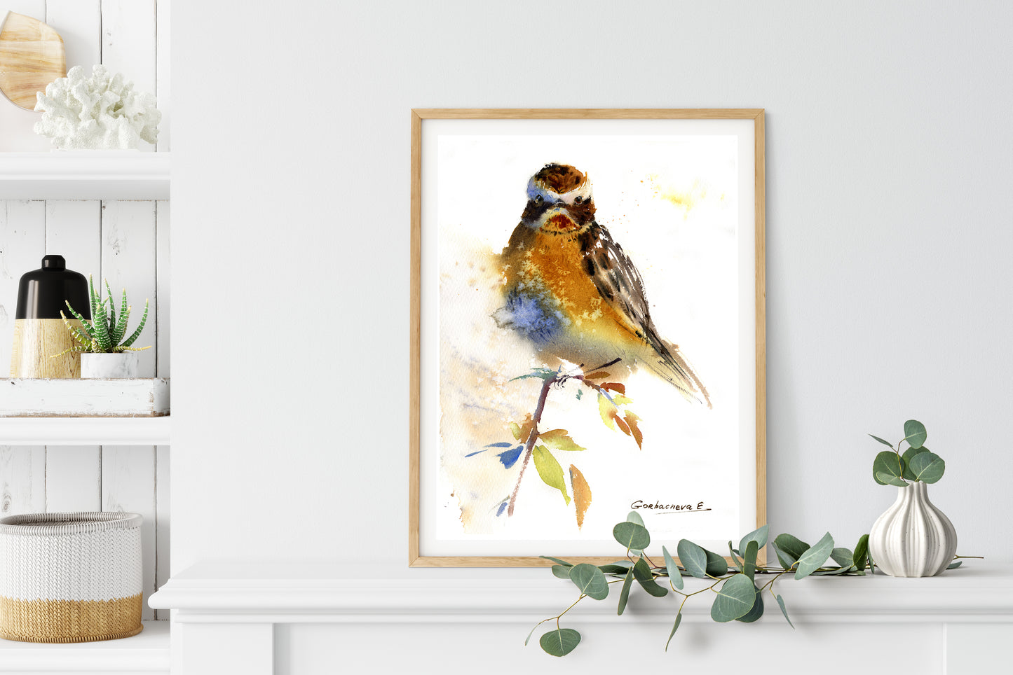 Wild Bird Watercolor Art Print in Ocher Tones - Rustic Home Decor - Canvas Bird Painting Gift