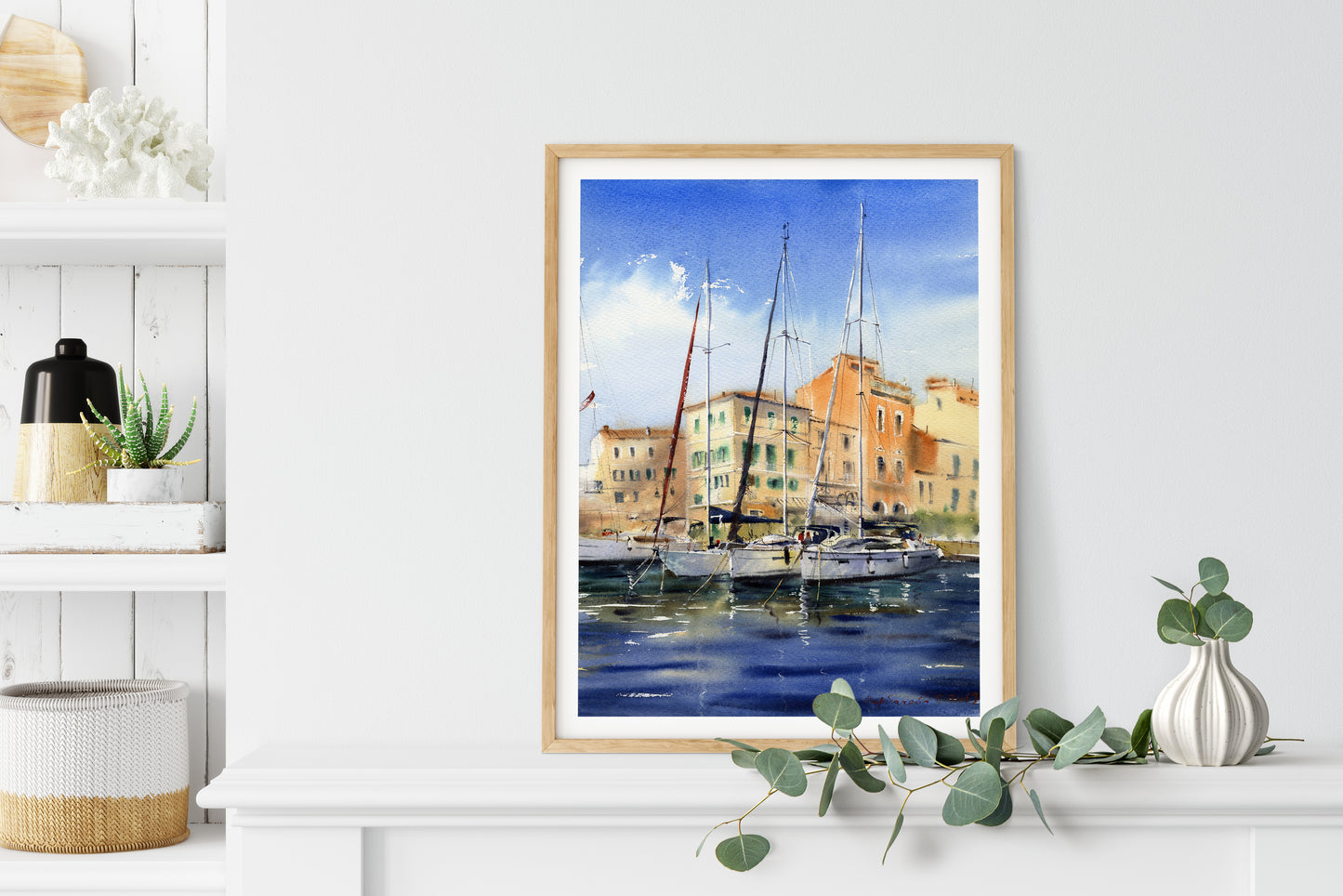 Yacht Painting, Seascape Art Print, BedRoom Wall Decor, Watercolor Sea, Canvas Print Home Decor, Gift for Him