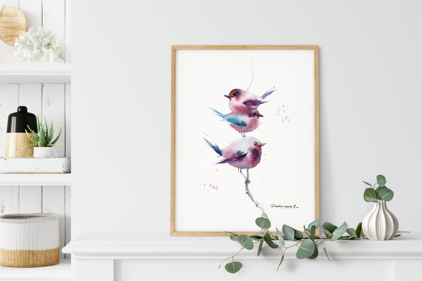Cute Bird Print, Little Birds Painting, Watercolor Art, Pink Purple Kids Room Decor, Giclee Fine Art Print