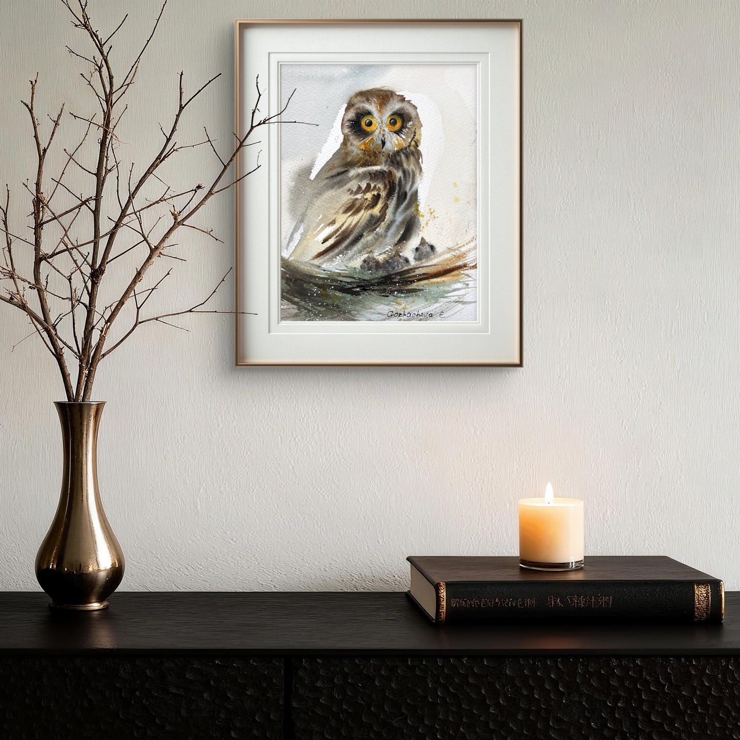 Original Wild Bird Painting - Owl in the nest - 6x8 in