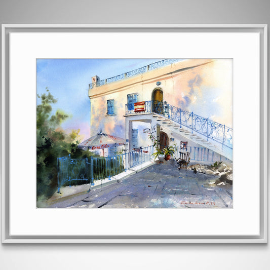 Original Cyprus Watercolor Painting | Cypriot House Architecture Art |Cyprus Afternoon 12x16 in