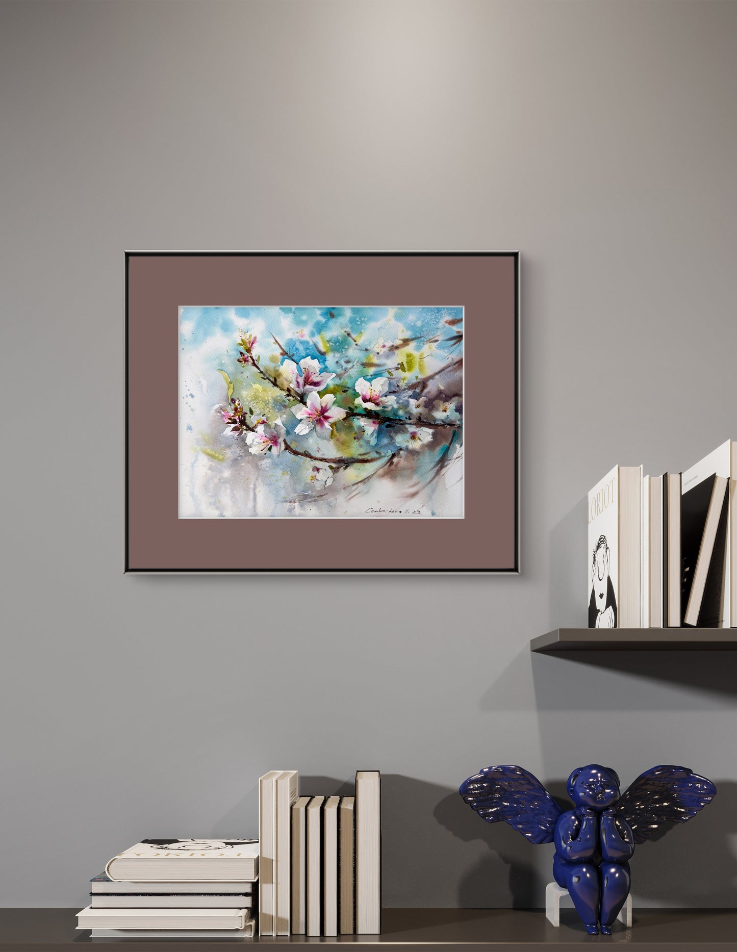 Watercolor Flower Painting, Original Artwork, Blooming Almond Tree, Botanical Art Decor, Almond Flowers #6 12x16