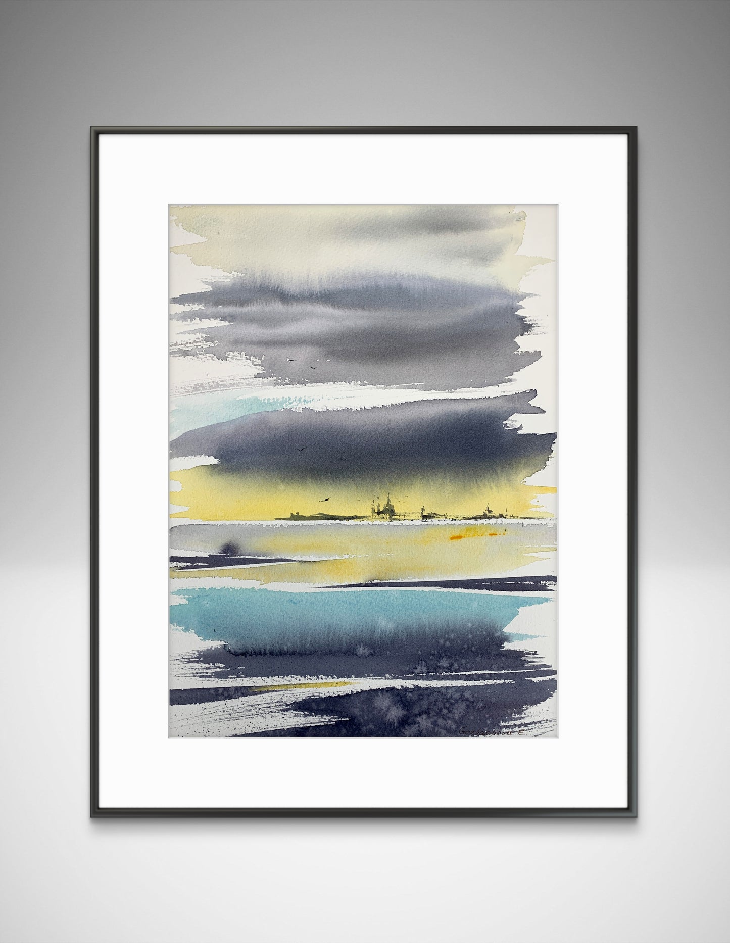 Abstract City Painting, Original Watercolor, Abstraction City 9x12