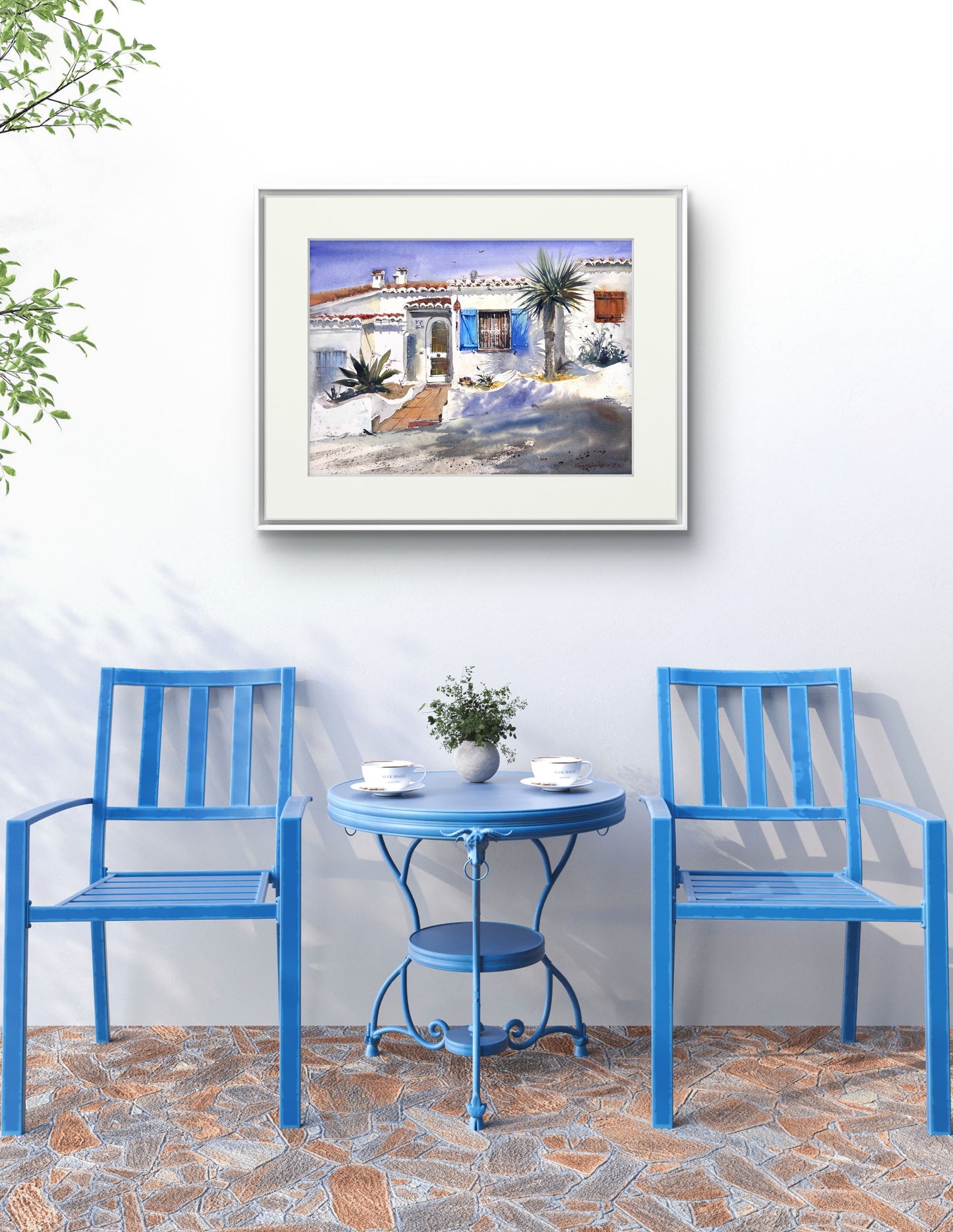 Original Watercolor Painting - White Silence of Valencia - Mediterranean Townscape