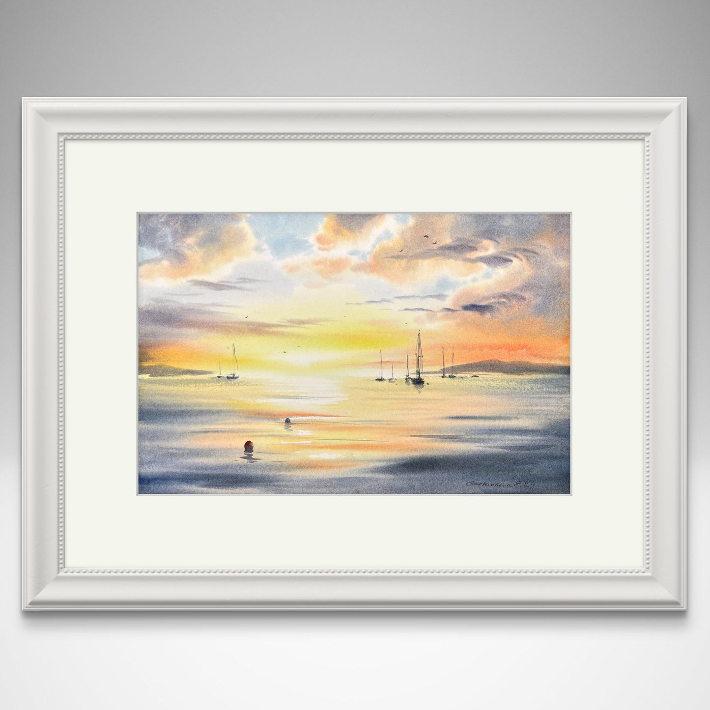 Stunning Watercolor Painting, Perfect Gift for Sea Enthusiasts - Yachts at sunset #19