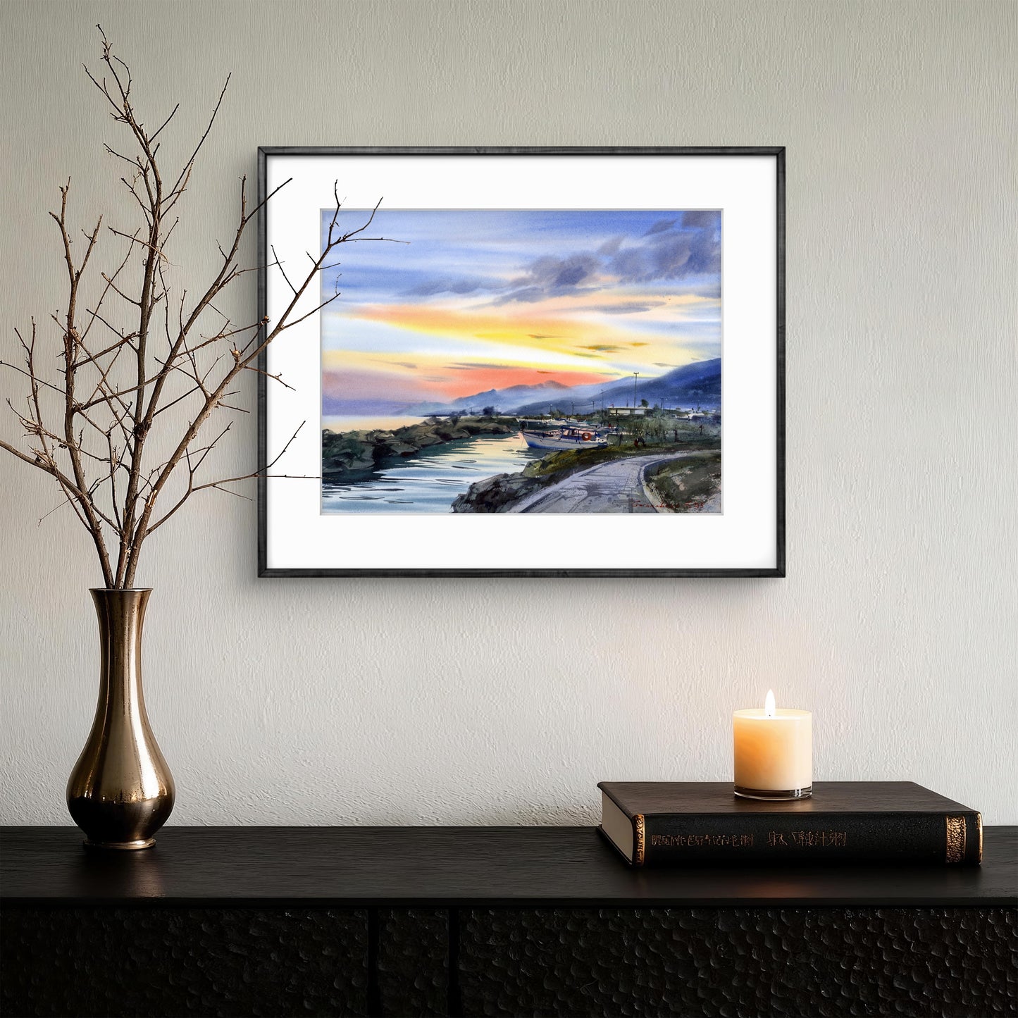 Seascape Watercolor Painting, Golden Hour in Cyprus #2 12x16