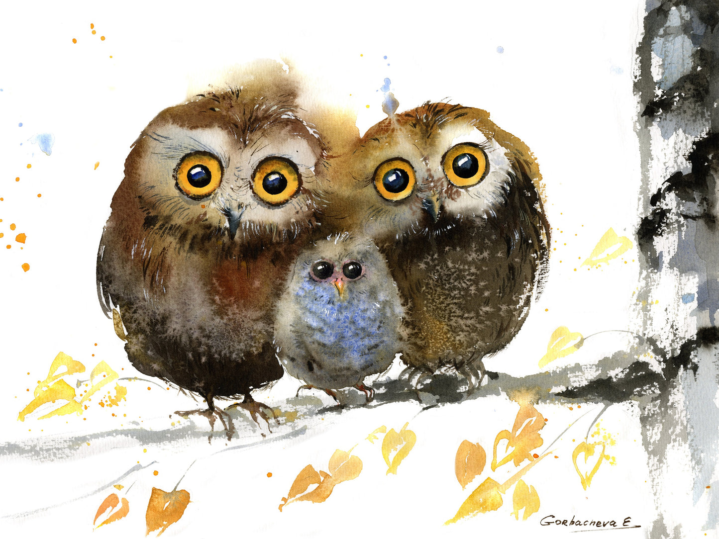 Owl Family Art Print, Nursery Wall Decor, Watercolor Woodland Art, Owl illustration