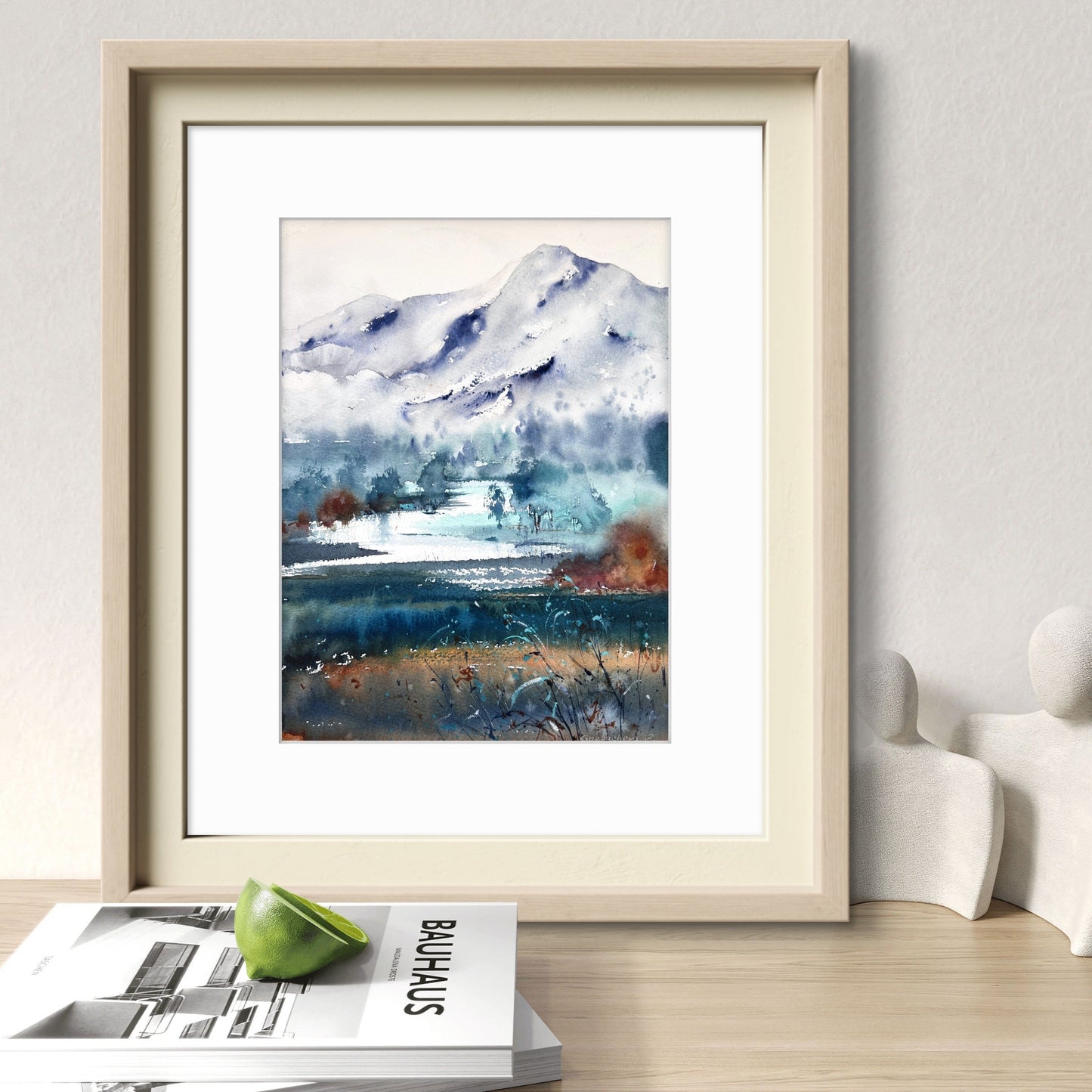 Mountain Valley Village Watercolor Painting, Mountain river #13 9x12