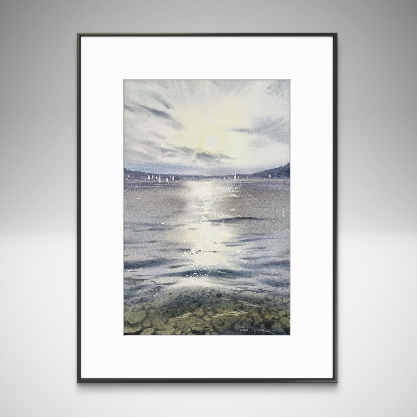 Watercolor Original Painting - 'Pearl evening. Croatia' 8x12 Coastal Artwork, Ideal Gift for Maritime Art Enthusiast
