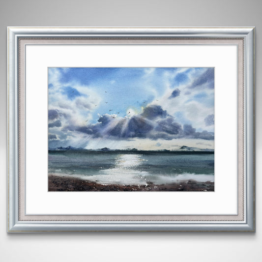 Original Beach Painting Watercolor, Coastal Artwork, Sea Wave, Seaside Wall Decor, Sea in the Sun #2 12x16