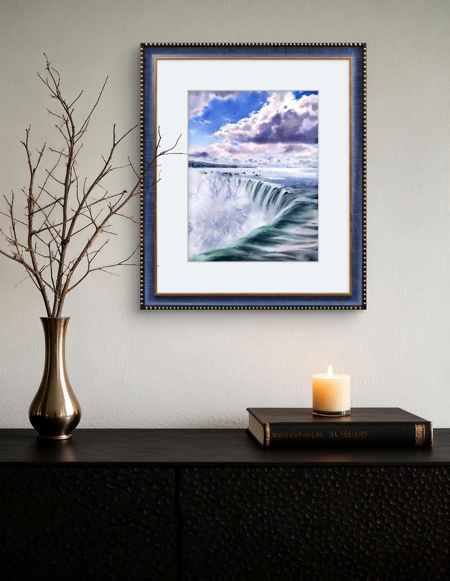 Niagara Falls Painting Original Watercolor, Beautiful Waterfall Landscape, Nature Wall Art Decor, Gift For Traveler