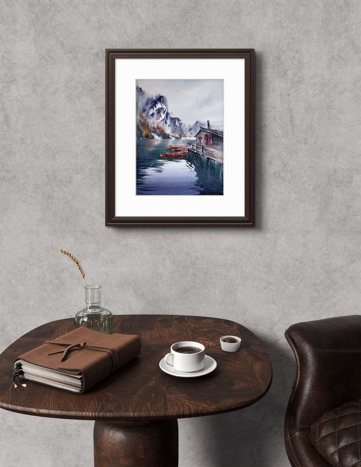 Original Lago di Braies Painting, Italian Lake Watercolor Art, Boats on Lake Braies, Italy 12x16