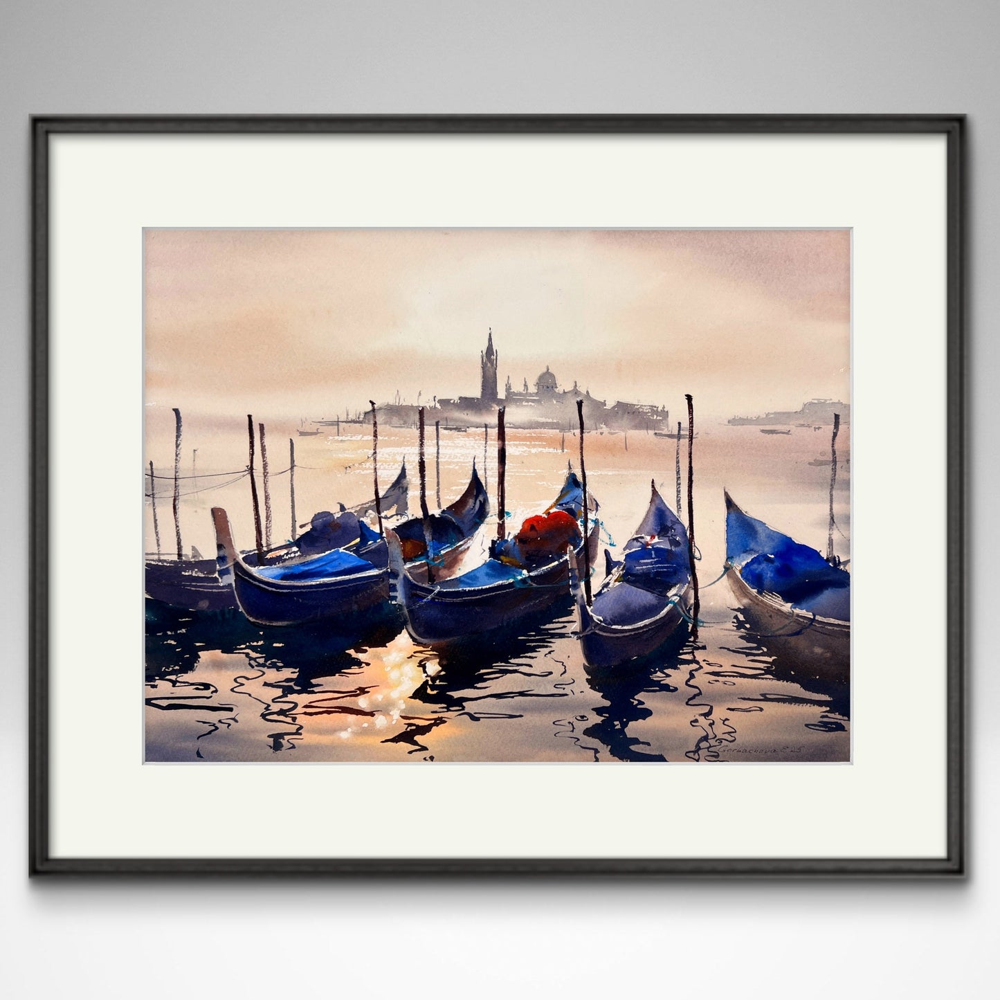 Venice Painting Original Art, Gondola Scene Watercolor - Sun-Kissed Boats of Venice