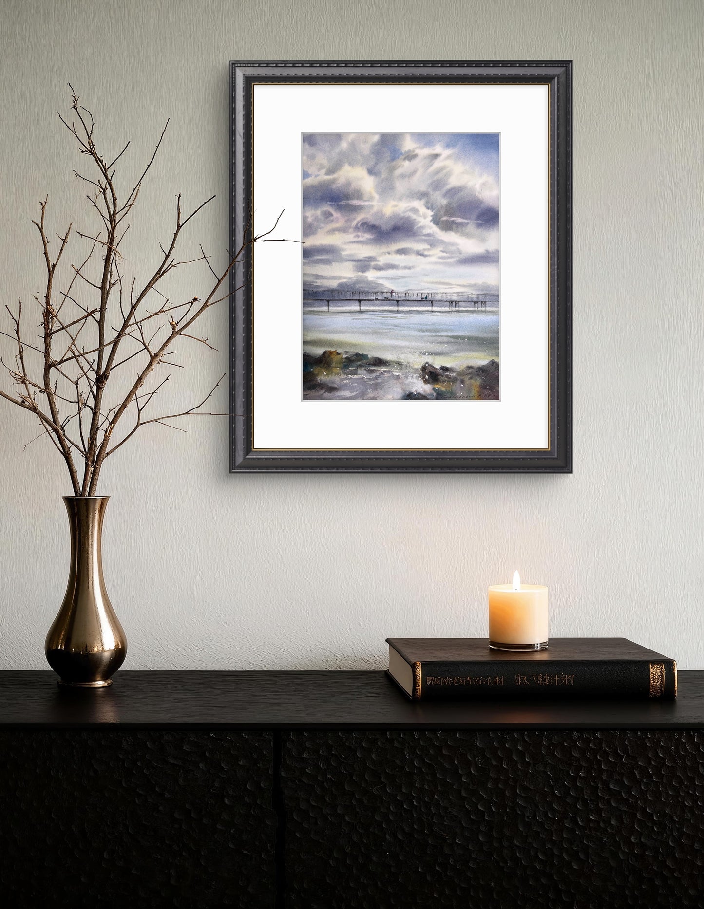 Seaside Serenity: Original Watercolor Painting 'Walk along the Sea Bridge #2'