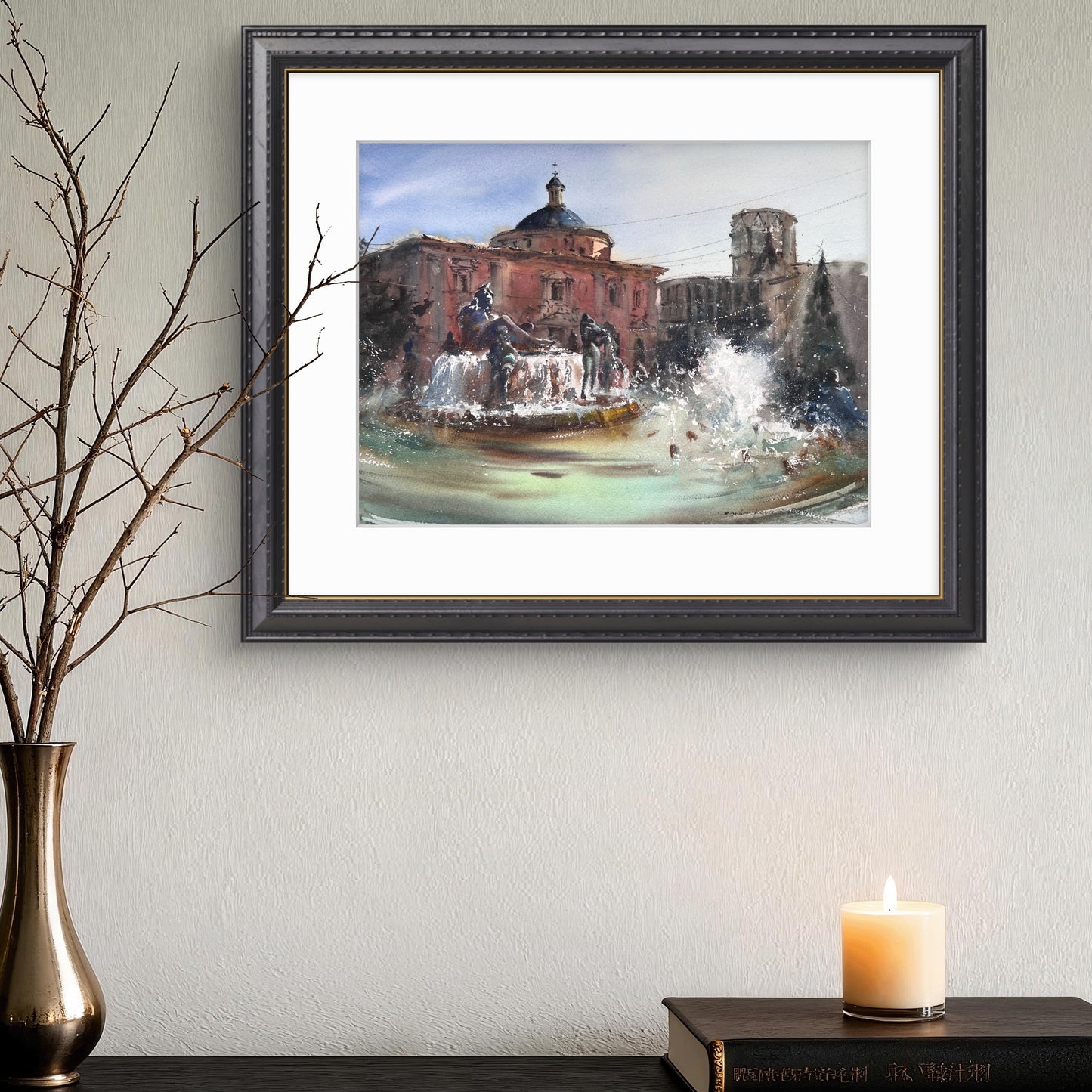 Valencia Fountain Watercolor Painting, Valencia Fountain Song 12x16 in