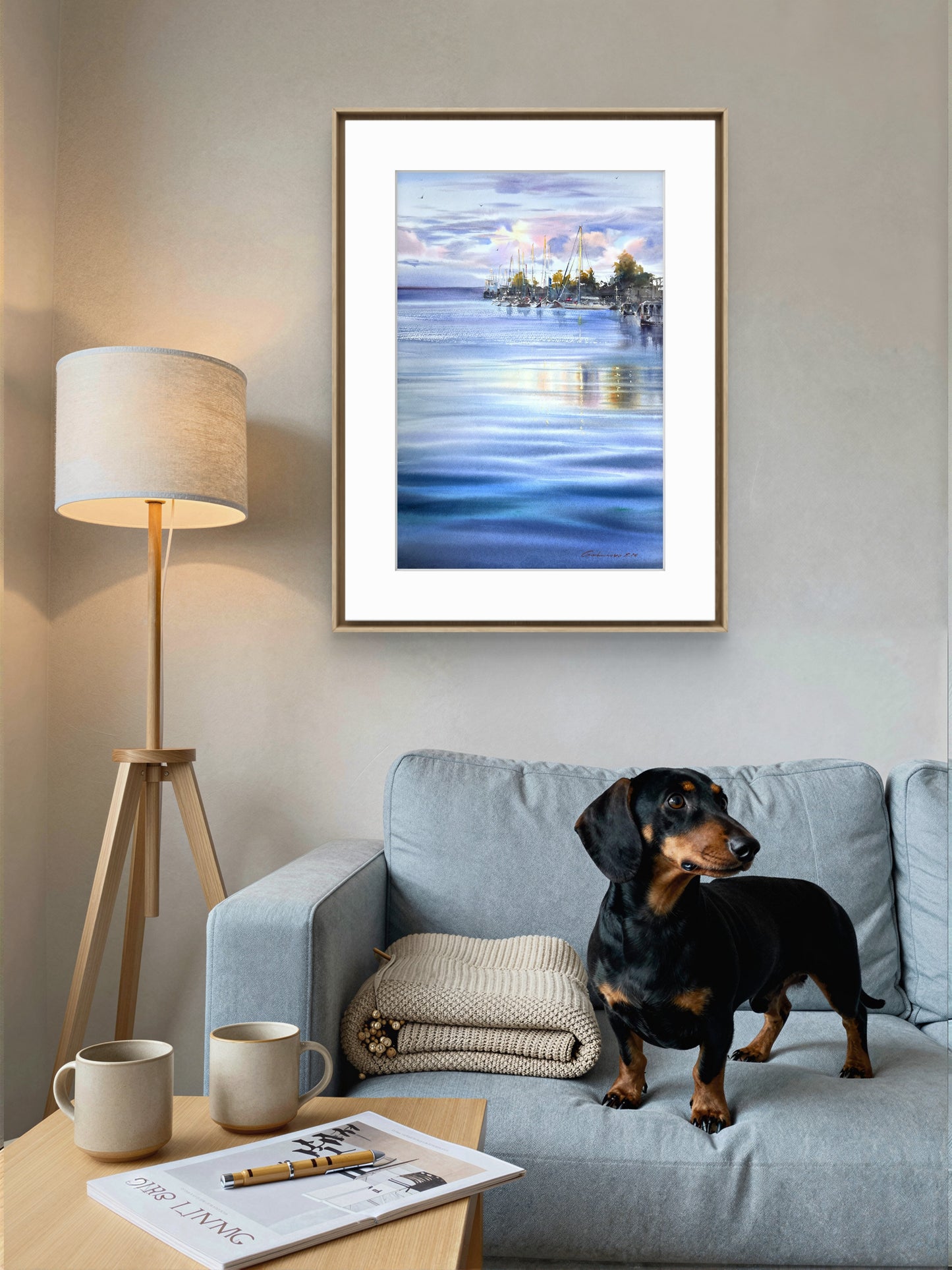 Lomonosov St Petersburg Watercolor, Russian Marina Painting, Baltic Seascape, Quiet Waters of St. Petersburg 15x22
