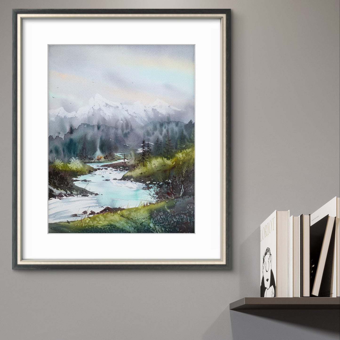 Mountain Forest Modern Painting Original Watercolour, Nature Art, Bedroom Wall Decor, Landscape With River,Mountain river #33 12x16