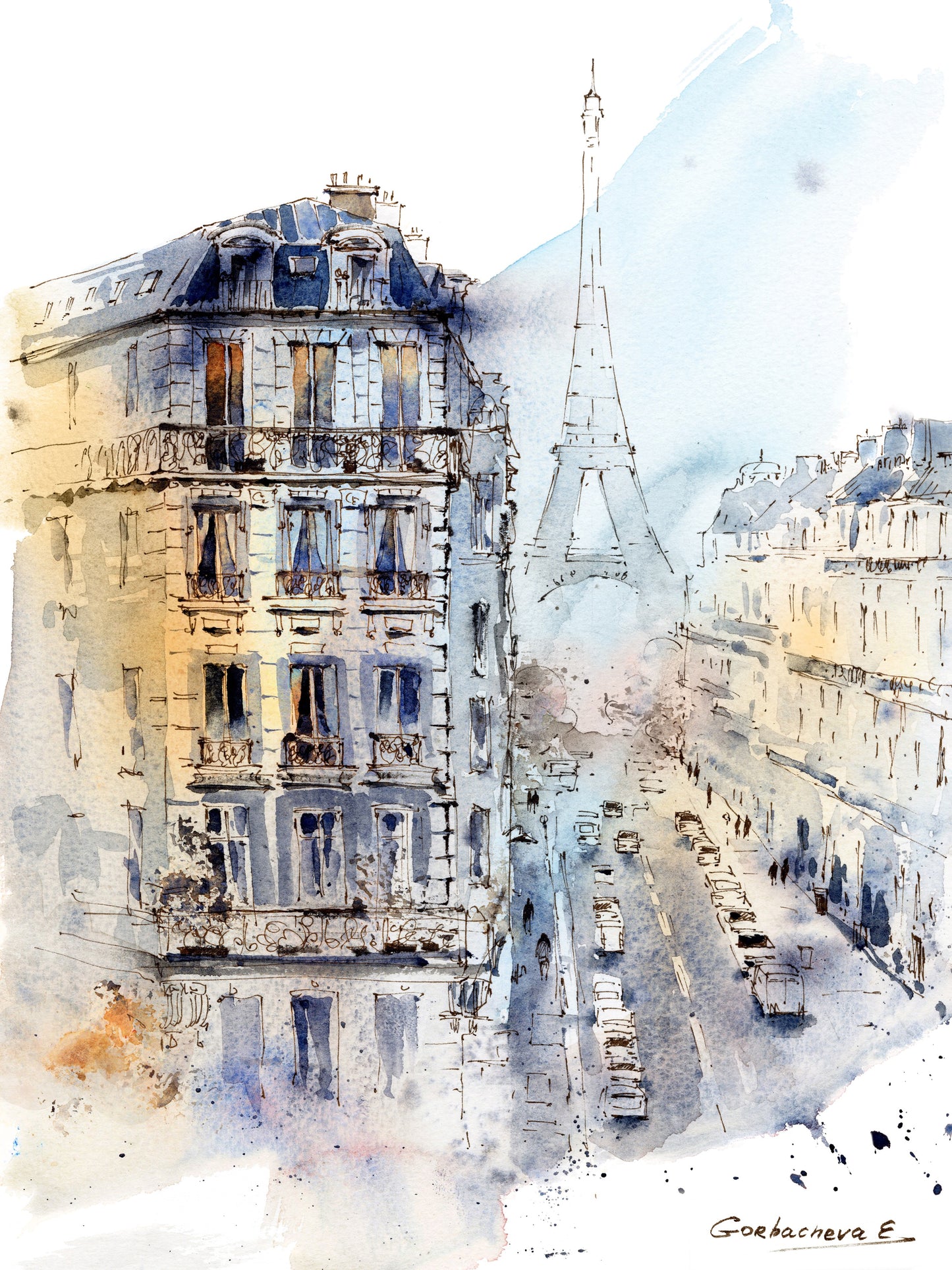 Elegant Parisian Wall Art Prints | Set of 2 Giclee Watercolors | Eiffel Tower & French Streets