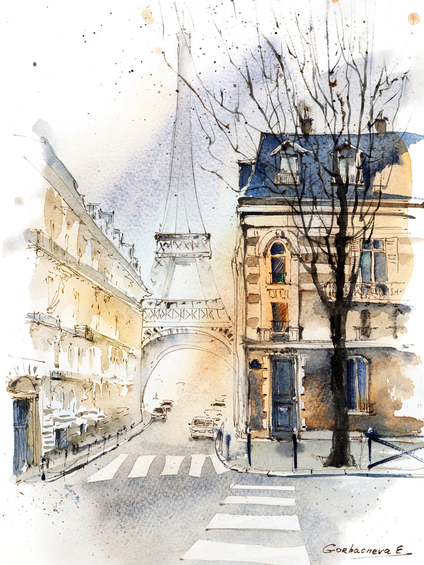 Parisian Elegance: Set of 2 Fall Watercolor Prints | Giclee Art of Eiffel Tower & Streets