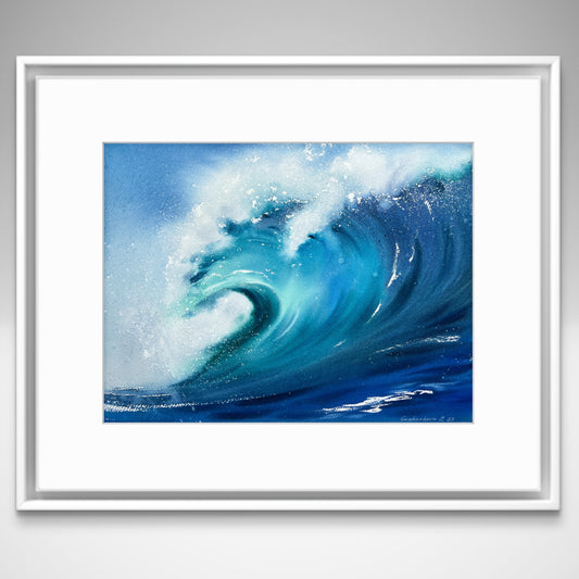 Tidal Wave Painting, Watercolor Original Sea Art, Ocean Waves, Coastal Home Decor, Gift For Him, Coast, Seascape, 16x12"