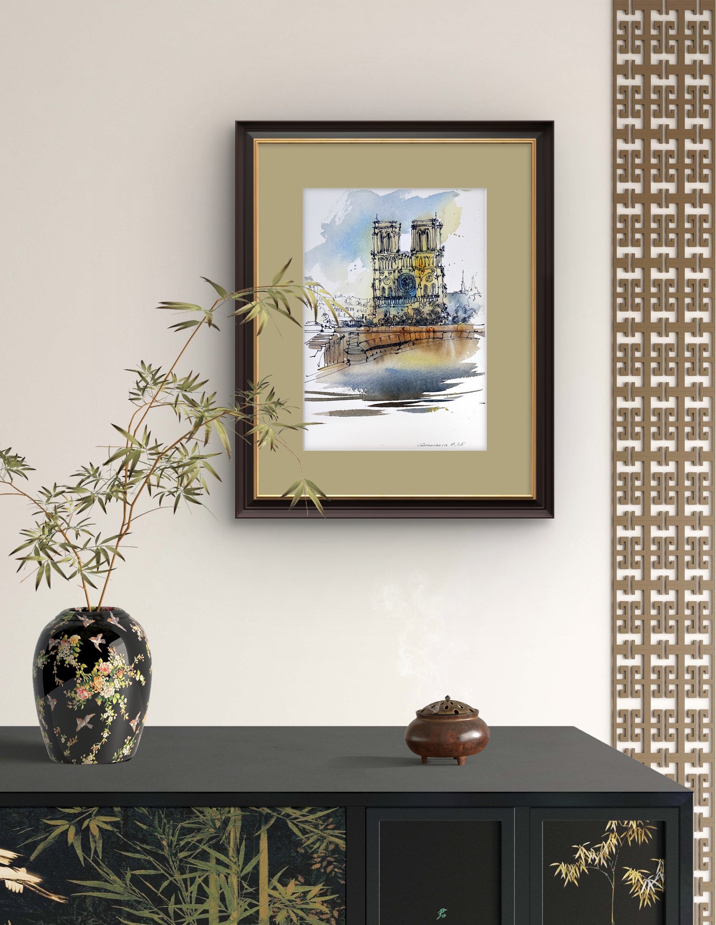 Small Original Watercolor Painting: Timeless Notre Dame de Paris