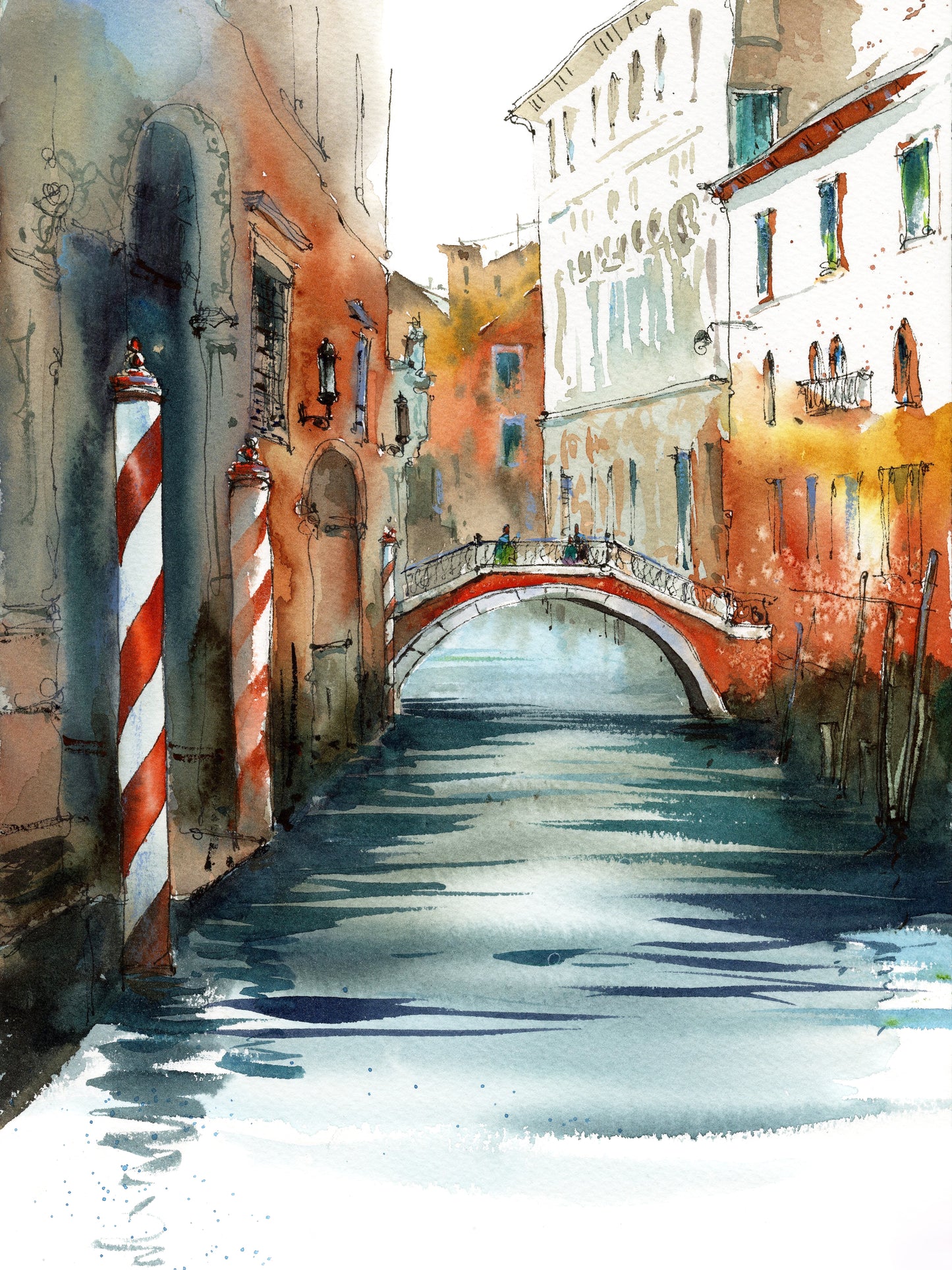 Venice Print Watercolor Art Piece, Detailed Venetian Canals and Architecture, Stylish Living Room Wall Décor