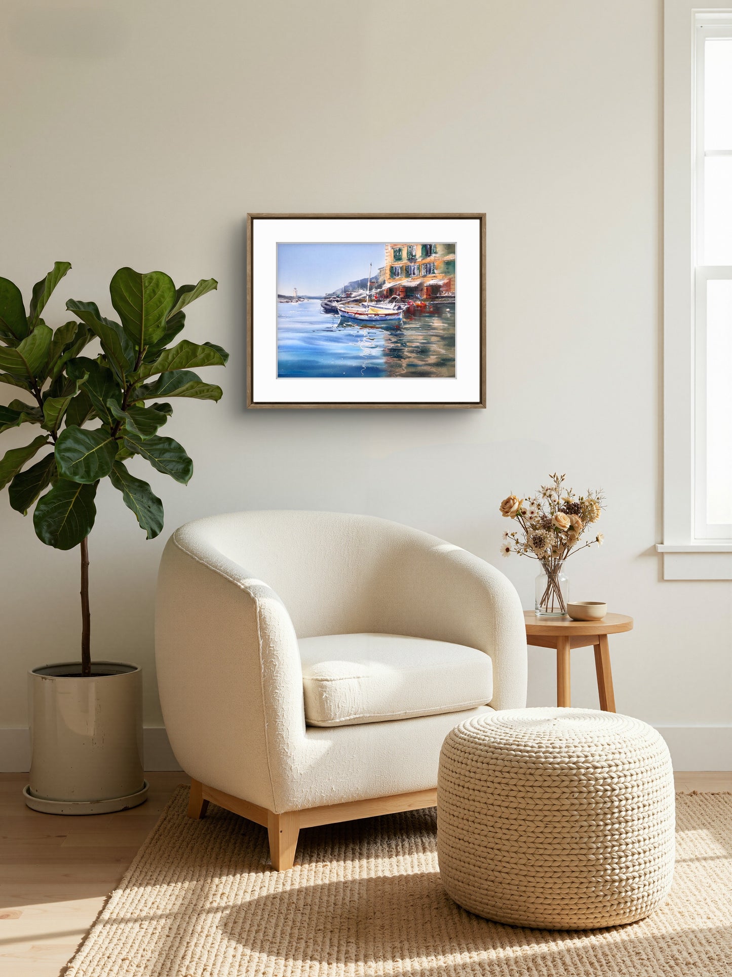 Camogli Harbor Watercolor Painting, Italian Coastal Art, Reflections of Camogli 12x16