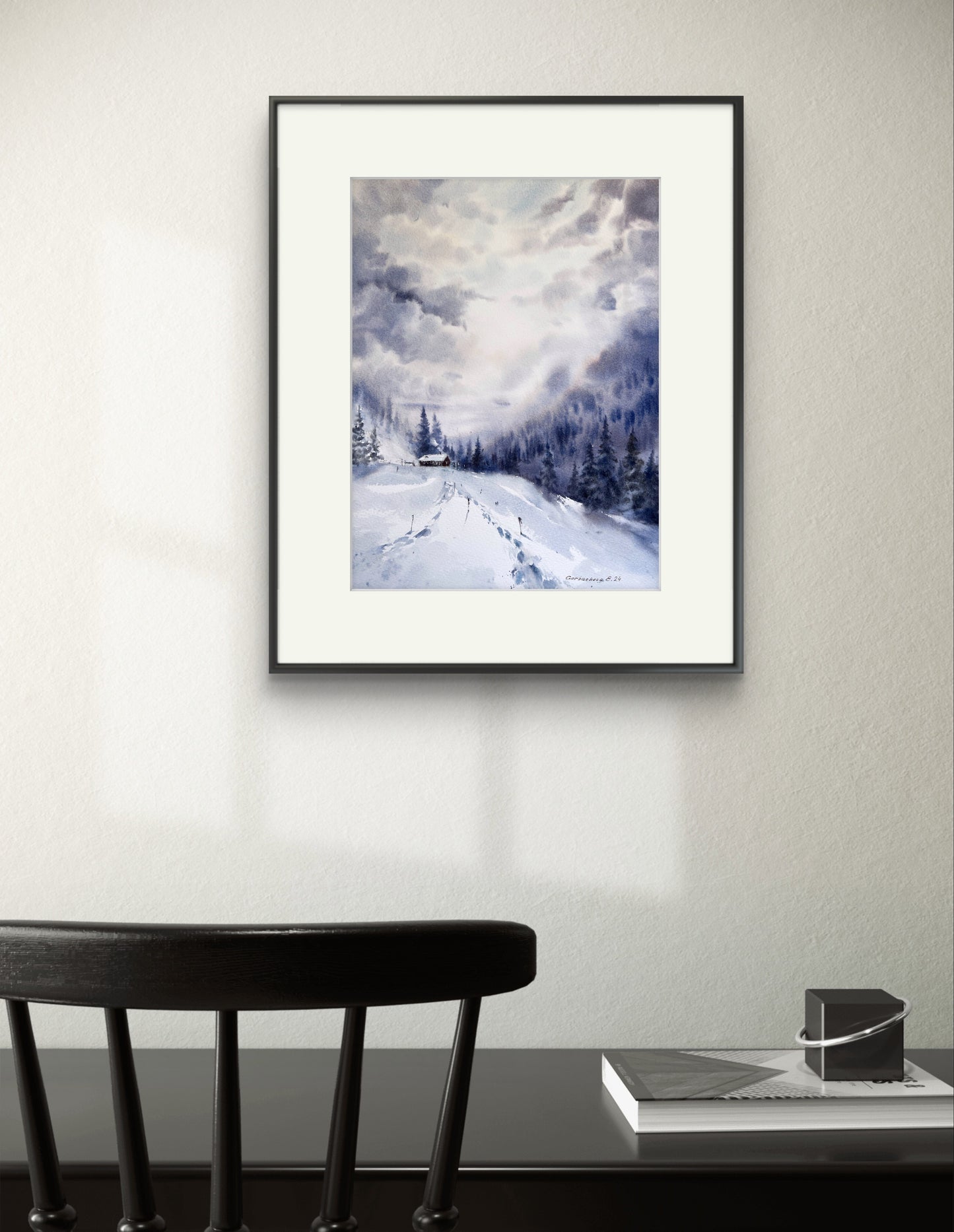 Serene Frosty Forest Watercolor Painting -  Snow Fairy Tale