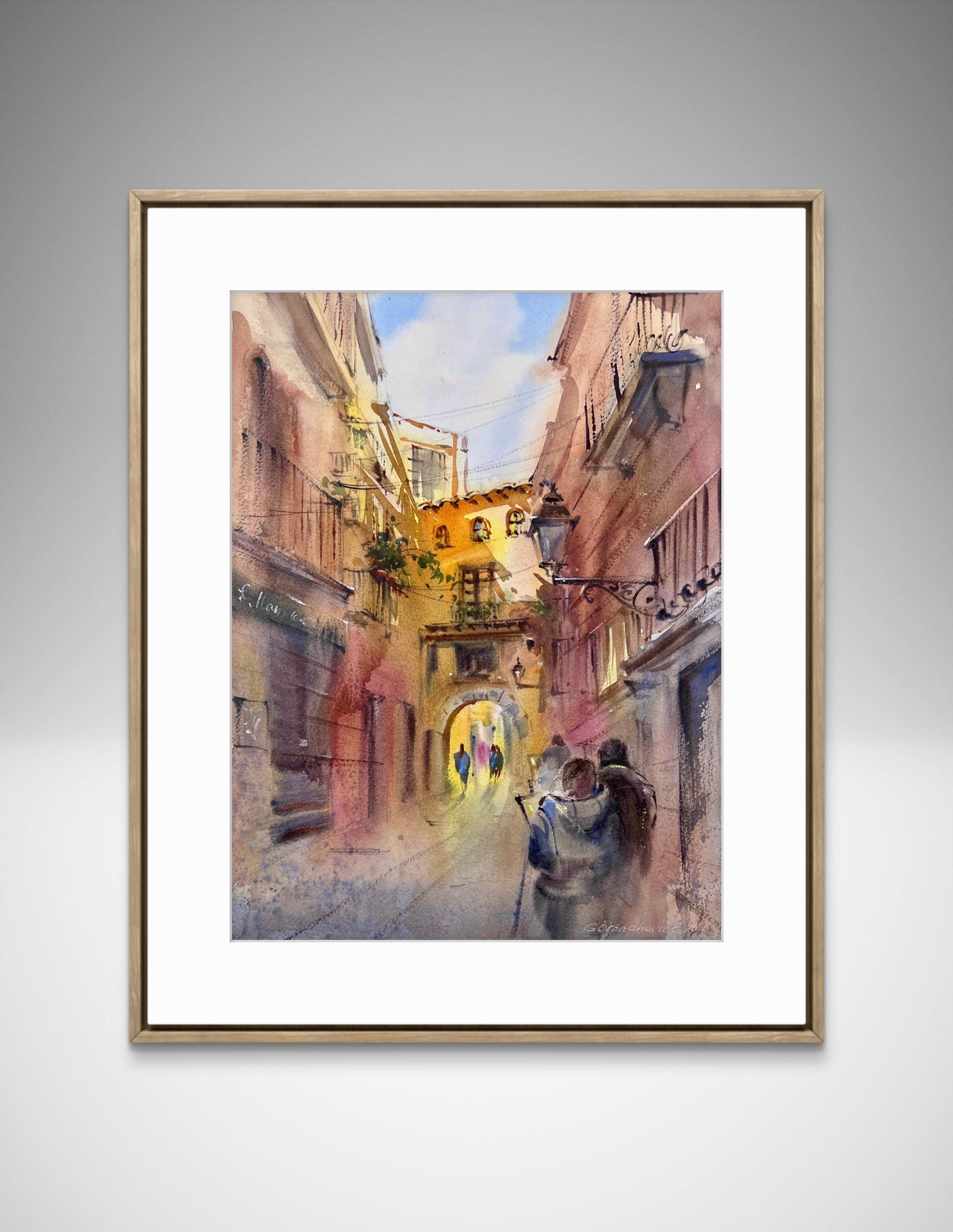 Valencia Alley Watercolor Painting, Original Spanish Cityscape Art, Spanish Afterglow 12x16 (Copy)