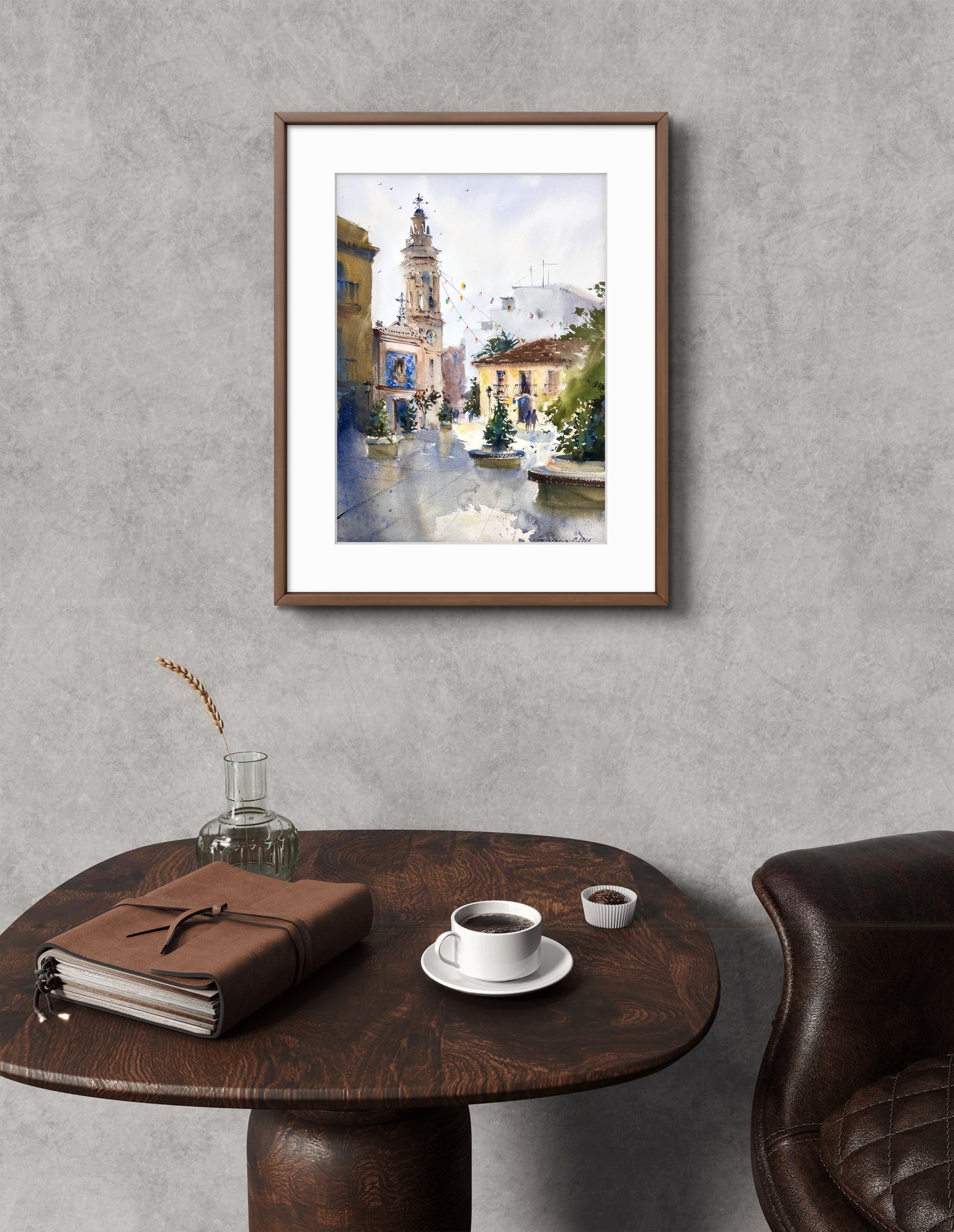 Original Spanish Cityscape Watercolor Painting,A Quiet Morning in Spain 12x16 in