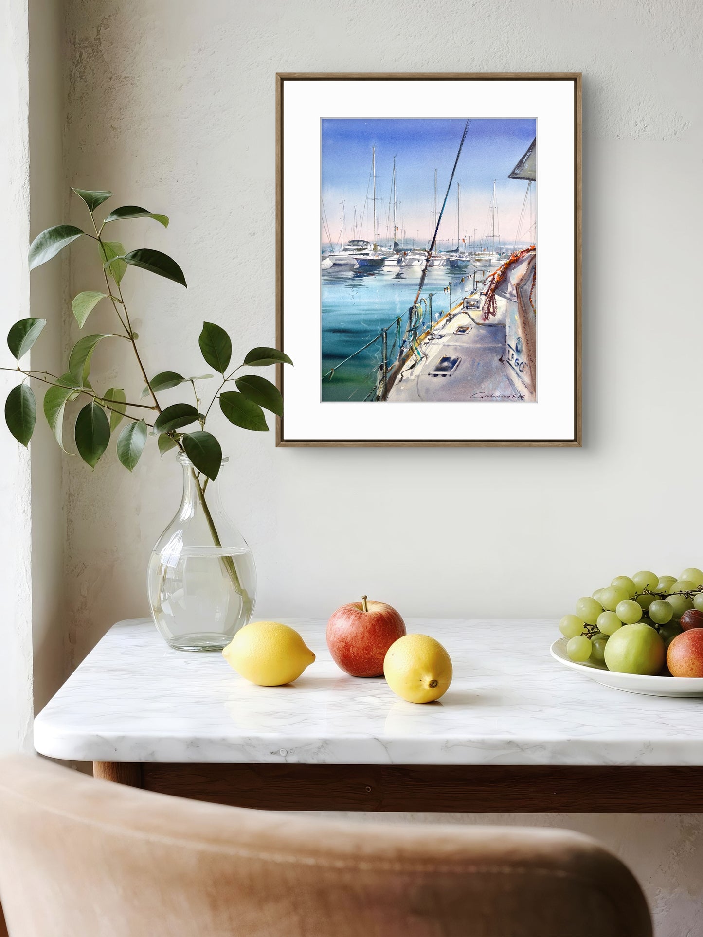 Original Watercolor Sailboat Art, Turquoise Harbor Painting, Still Waters of Spain 12x16