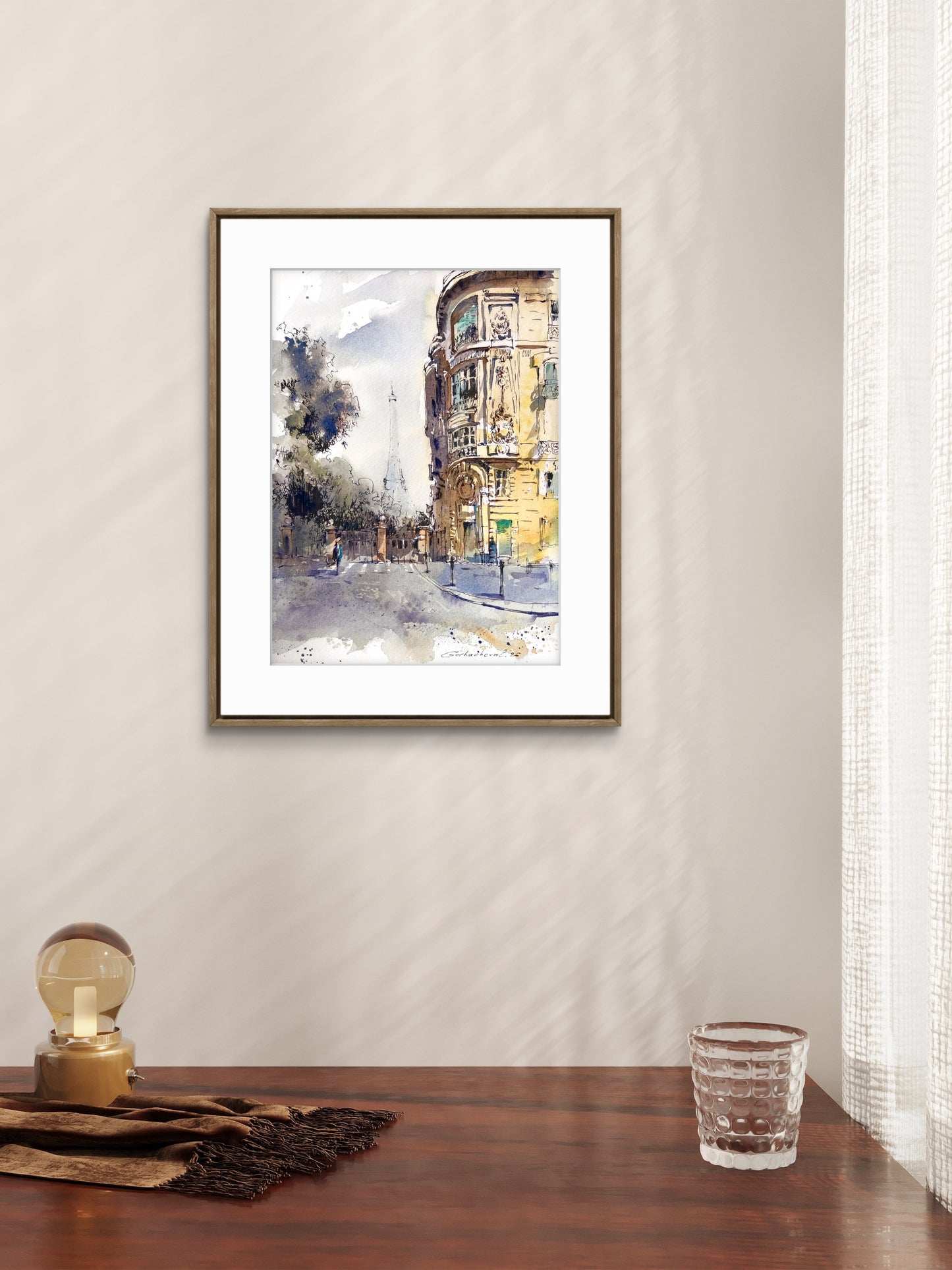Paris Watercolor Painting, Eiffel Tower Wall Art, Quiet Paris Light 9x12