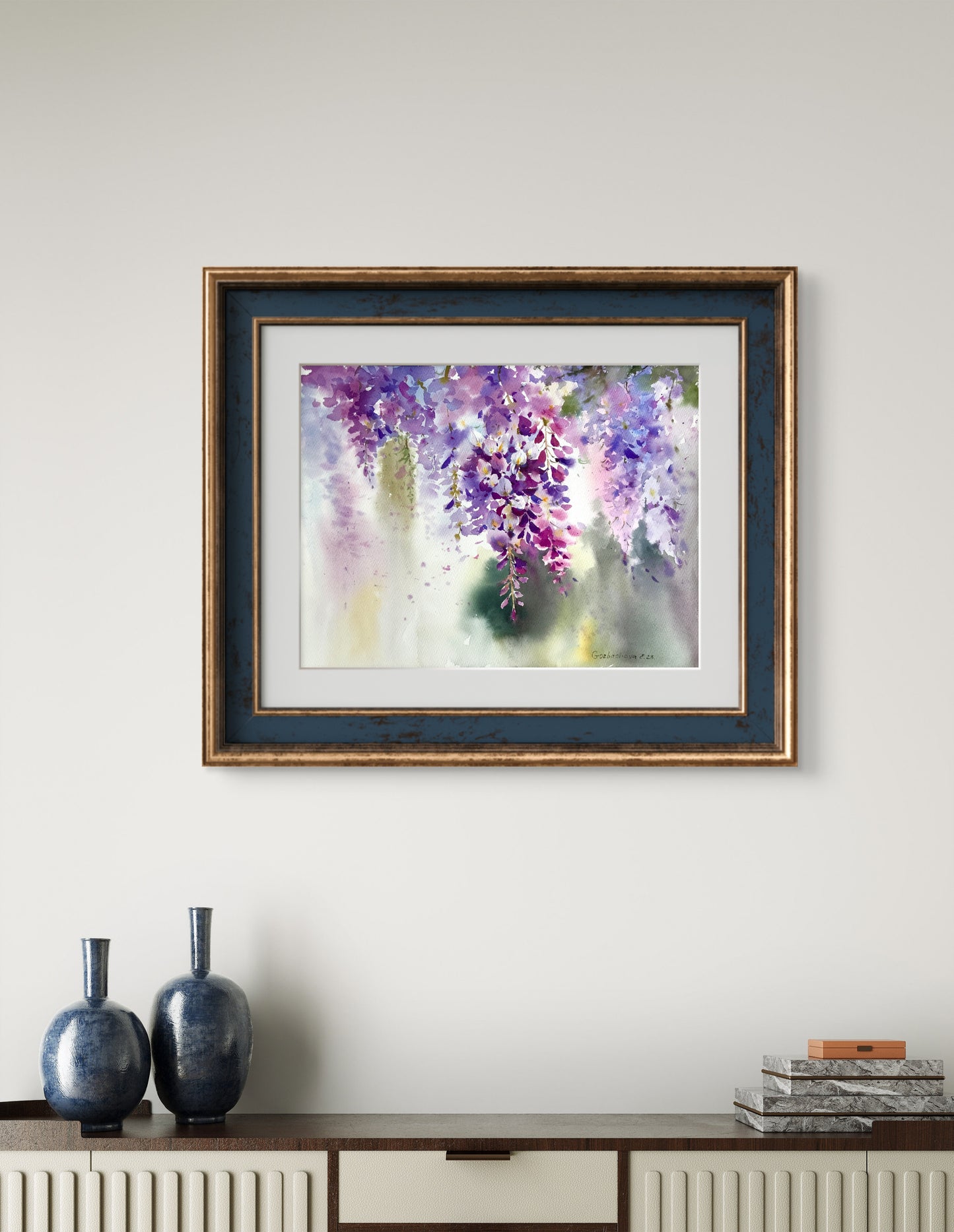 Purple Flower Painting, Watercolor Original Art, Wisteria flowers, Botanical Wall Decor, Wedding Gift, Flora Fine Art