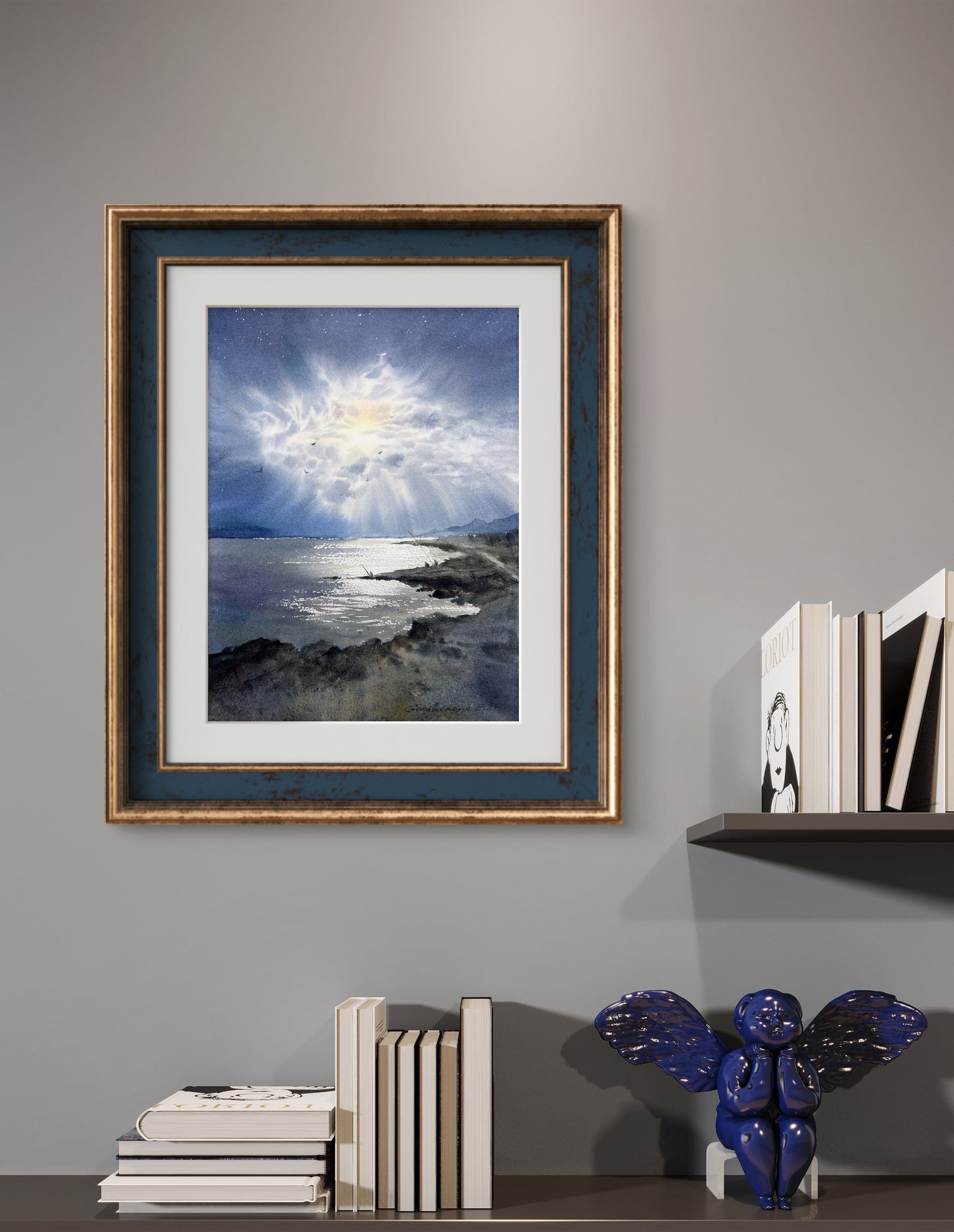 Original Coastal Watercolor Art - 'Night Fishing' Seaside Painting for Your Home