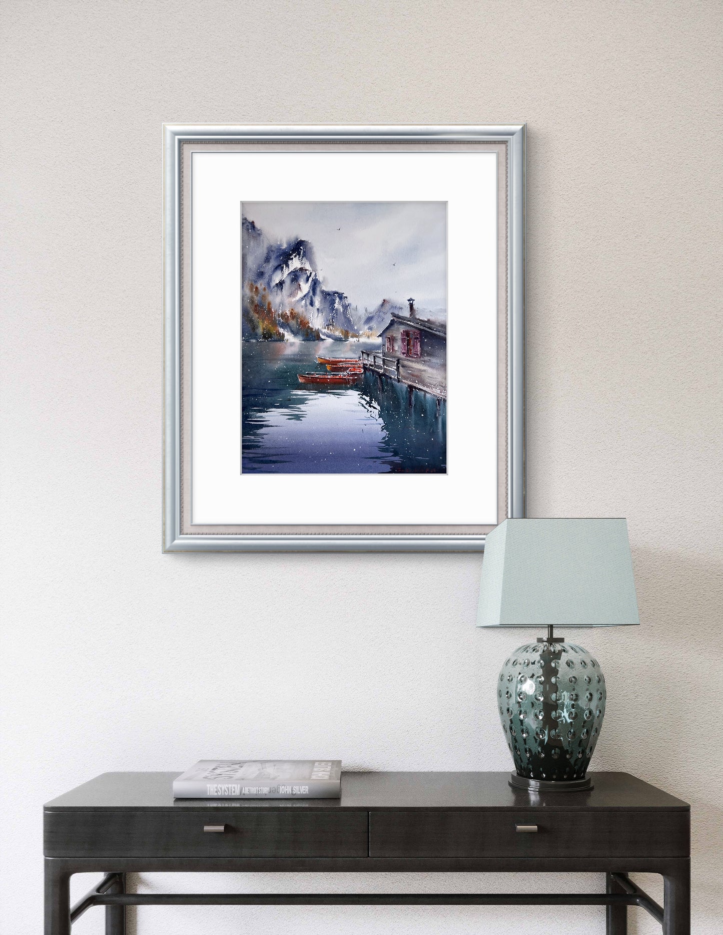 Original Lago di Braies Painting, Italian Lake Watercolor Art, Boats on Lake Braies, Italy 12x16