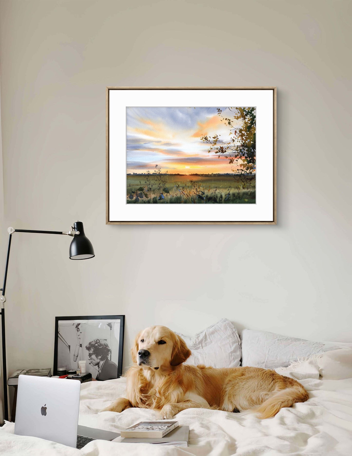 Original Sunset Watercolor Painting | Golden Hour Landscape Art |Golden Dusk 12x16 in