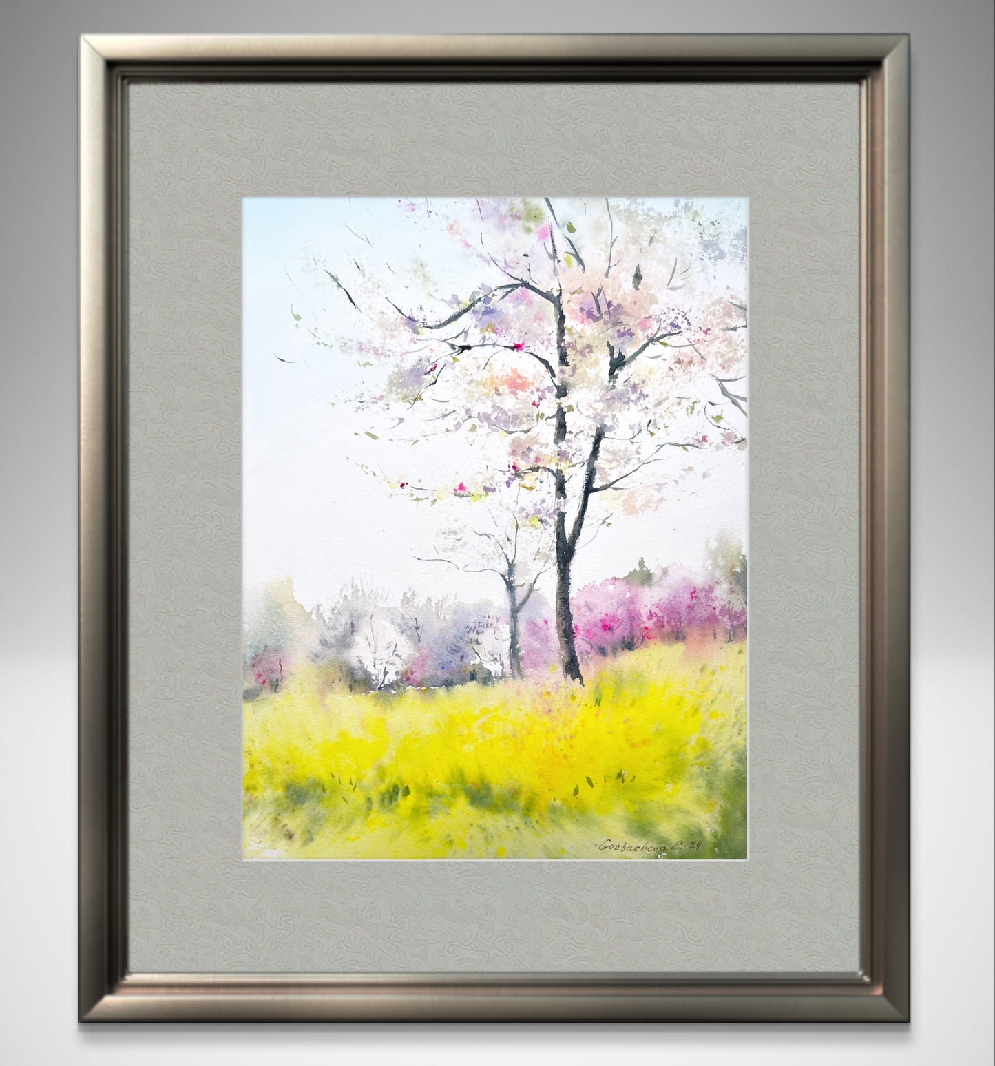 Spring Landscape Painting, Original Watercolor Artwork - Tenderness #3